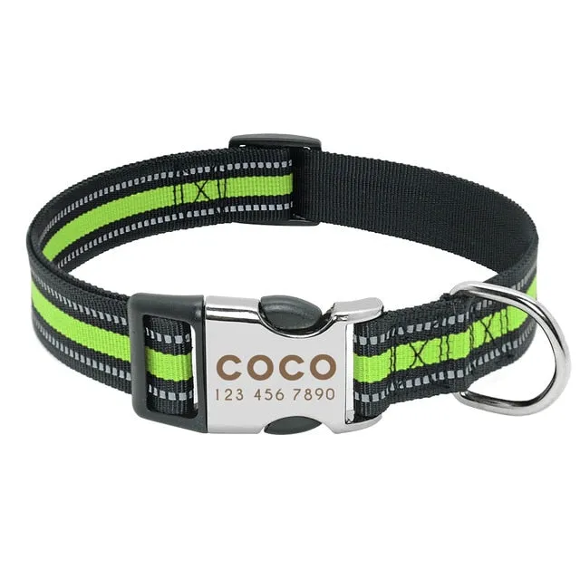 Nylon Custom Engraved Dog Collar w/ Reflective Nameplate