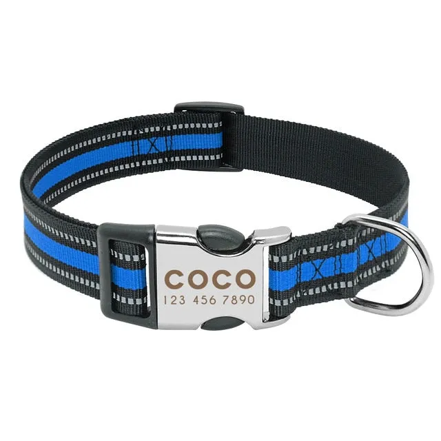 Nylon Custom Engraved Dog Collar w/ Reflective Nameplate