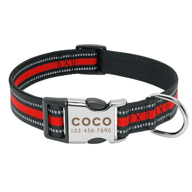 Nylon Custom Engraved Dog Collar w/ Reflective Nameplate