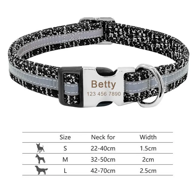 Nylon Custom Engraved Dog Collar w/ Reflective Nameplate