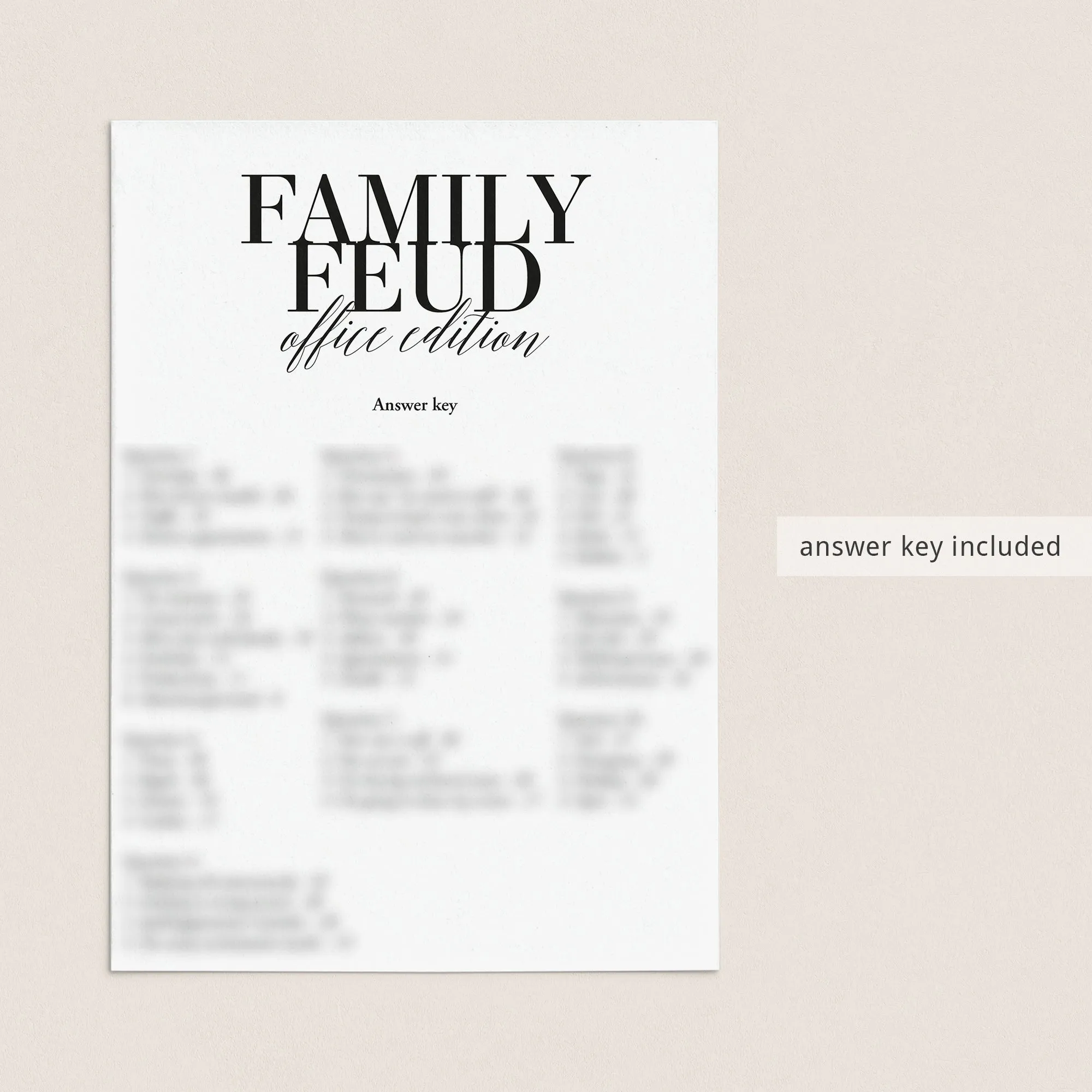 Office Family Feud Questions and Answers Printable
