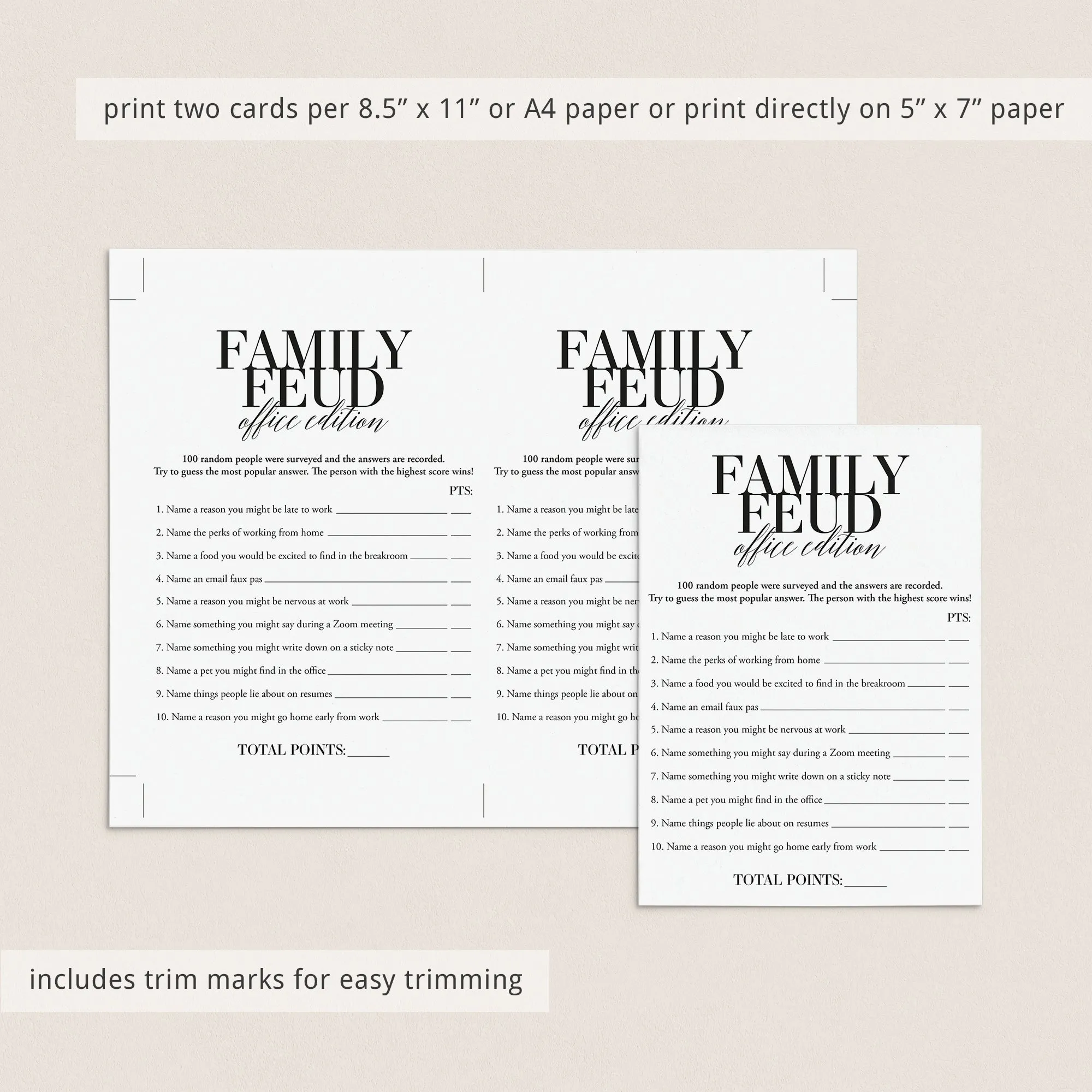 Office Family Feud Questions and Answers Printable