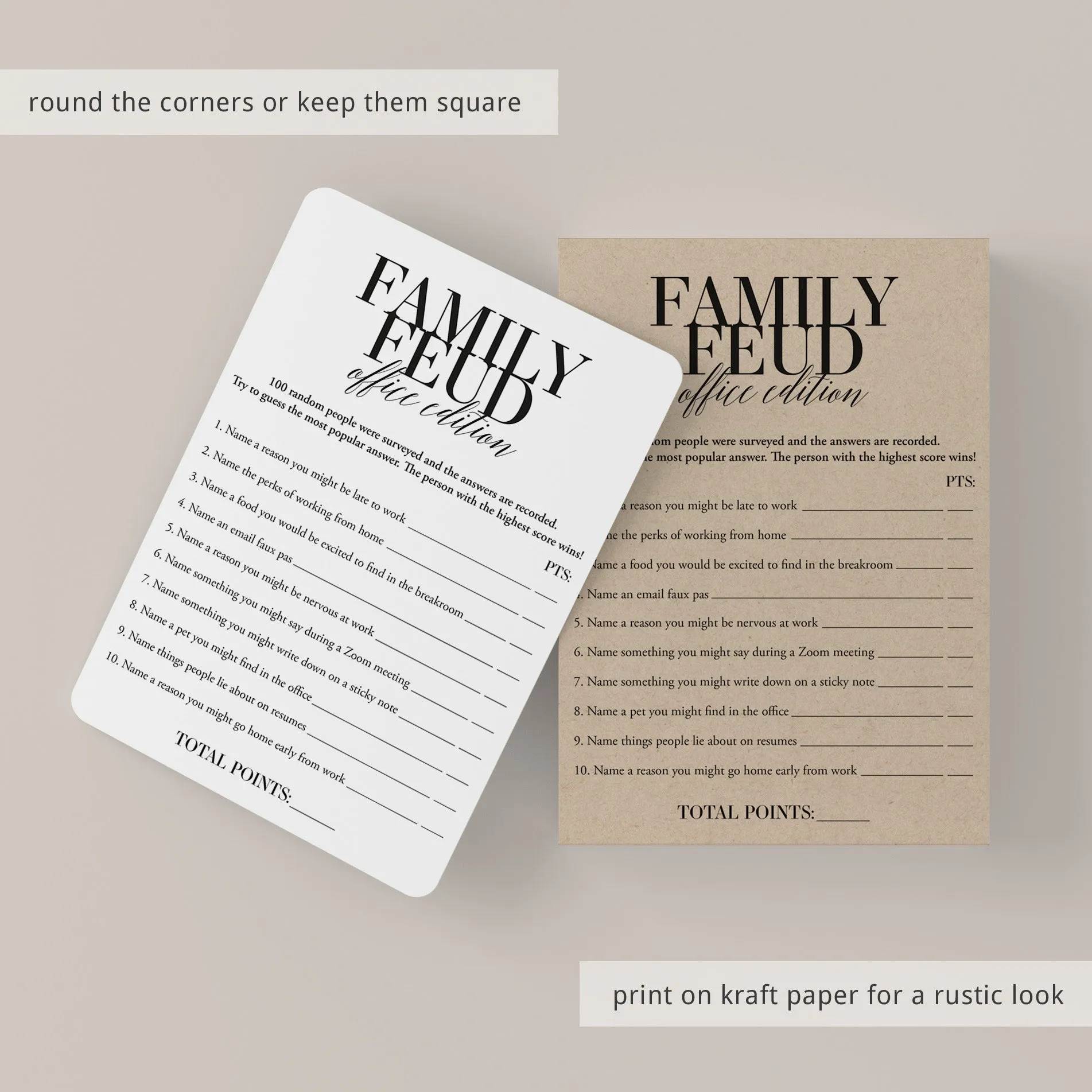 Office Family Feud Questions and Answers Printable