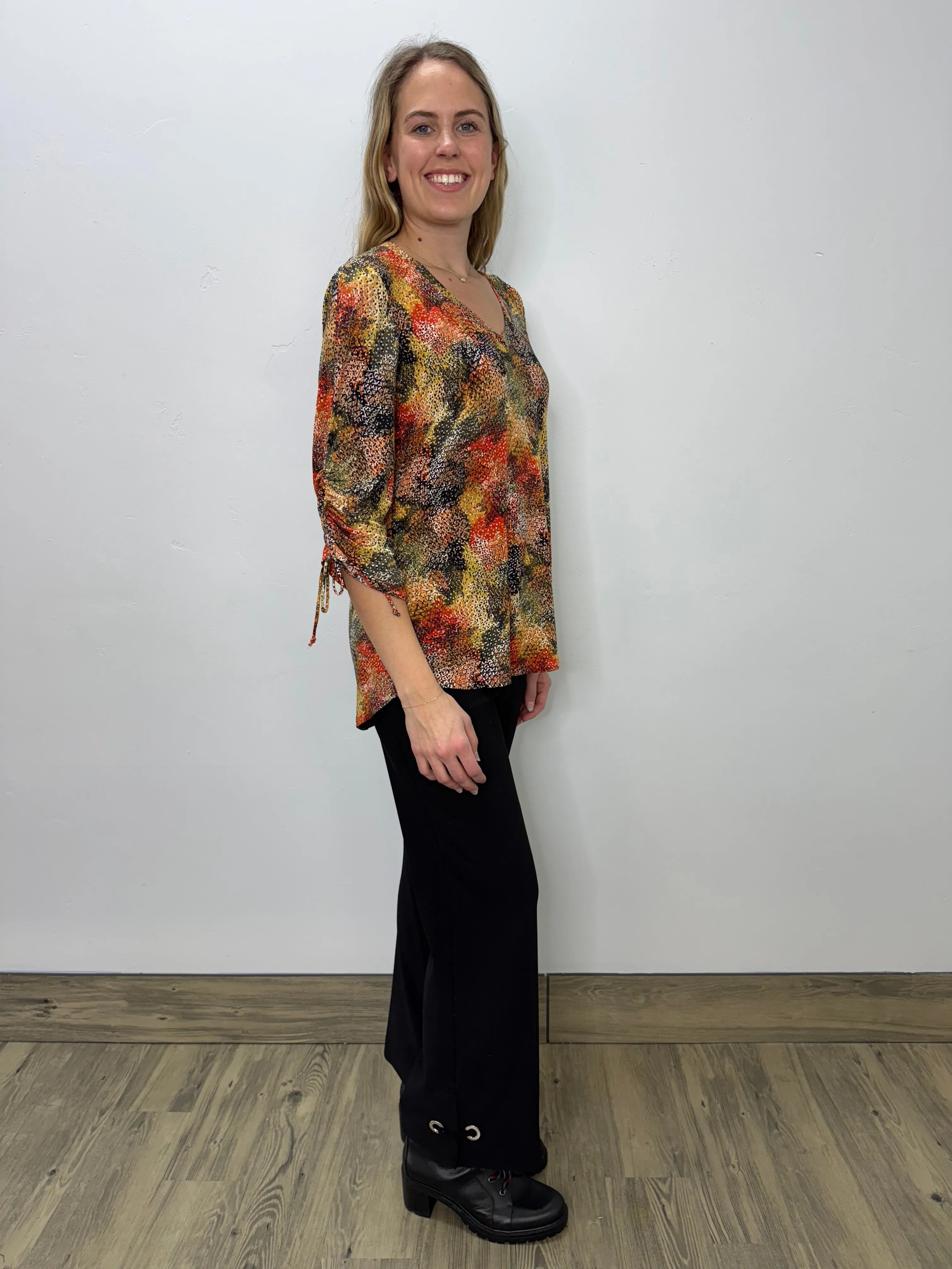 Orange Pattern V-Neck Tunic with Ties