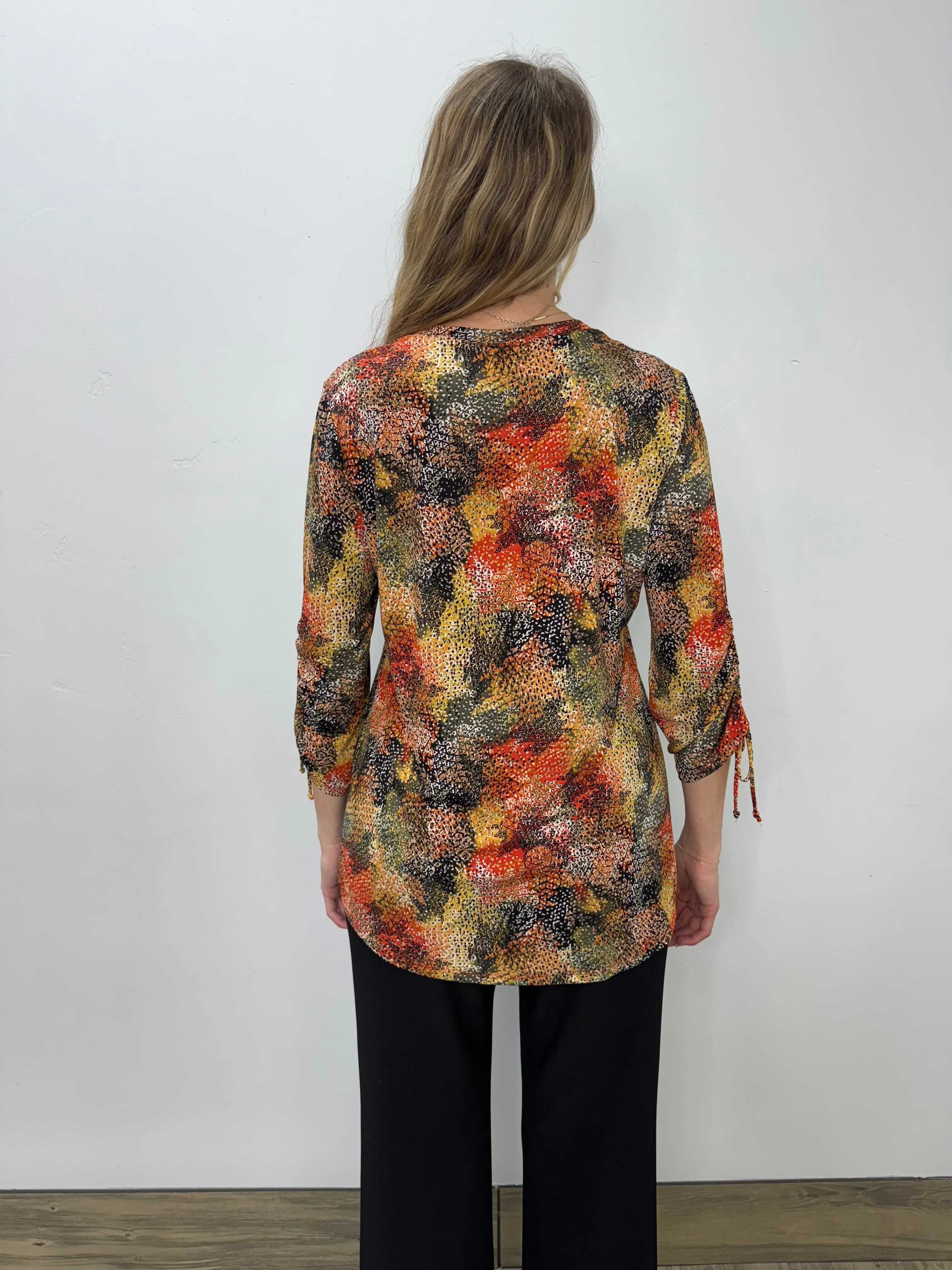 Orange Pattern V-Neck Tunic with Ties