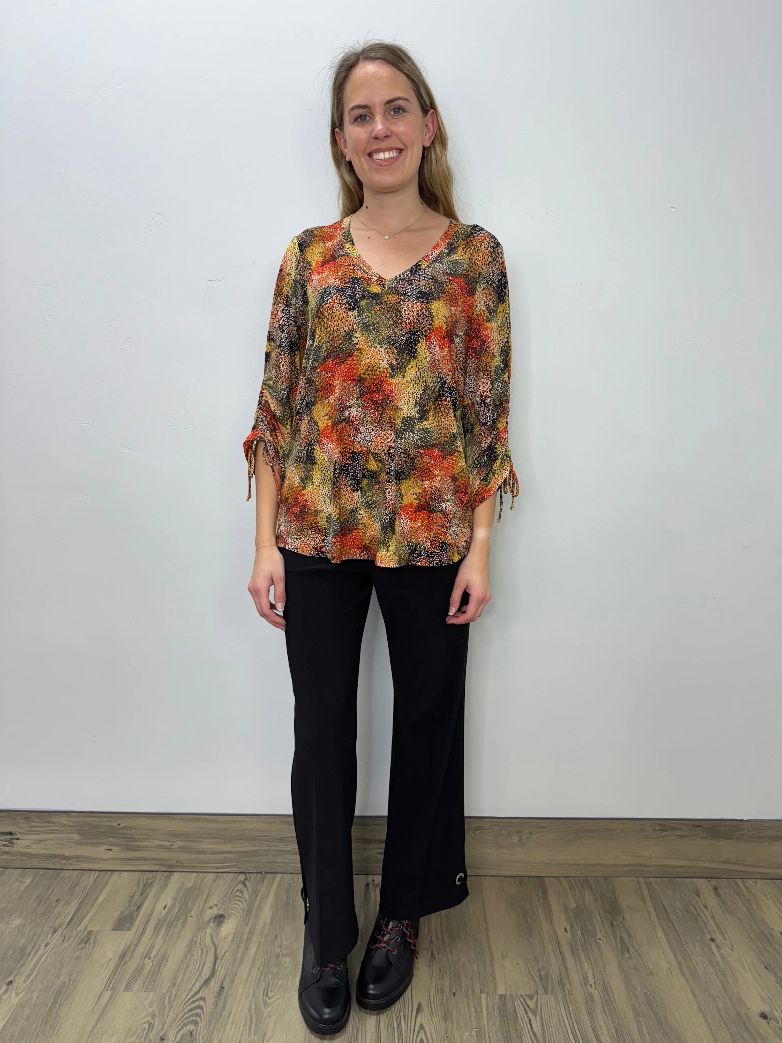 Orange Pattern V-Neck Tunic with Ties