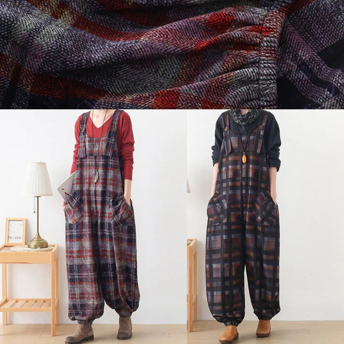 Original design worsted Jumpsuit British Classic Black Plaid Jumpsuit