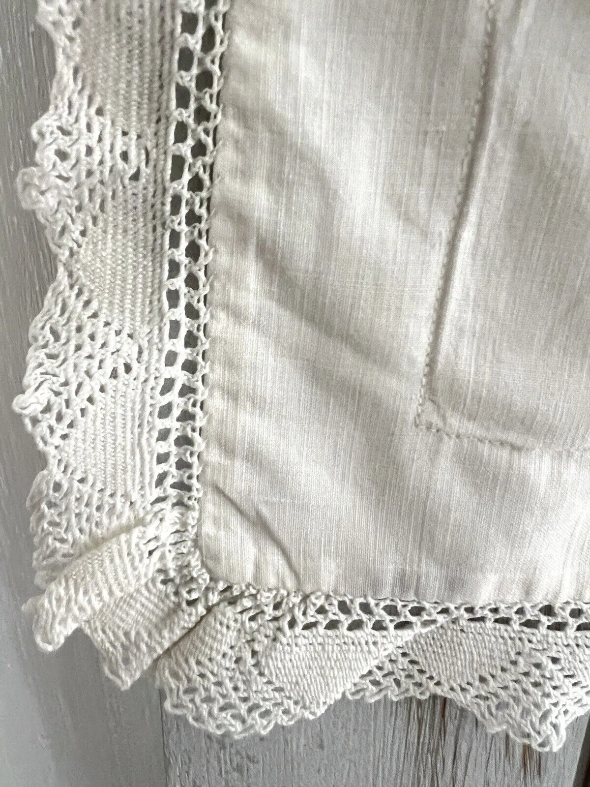 PAIR antique French  LARGE linen ecru PILLOW SHAM FILET LACE trim c1900