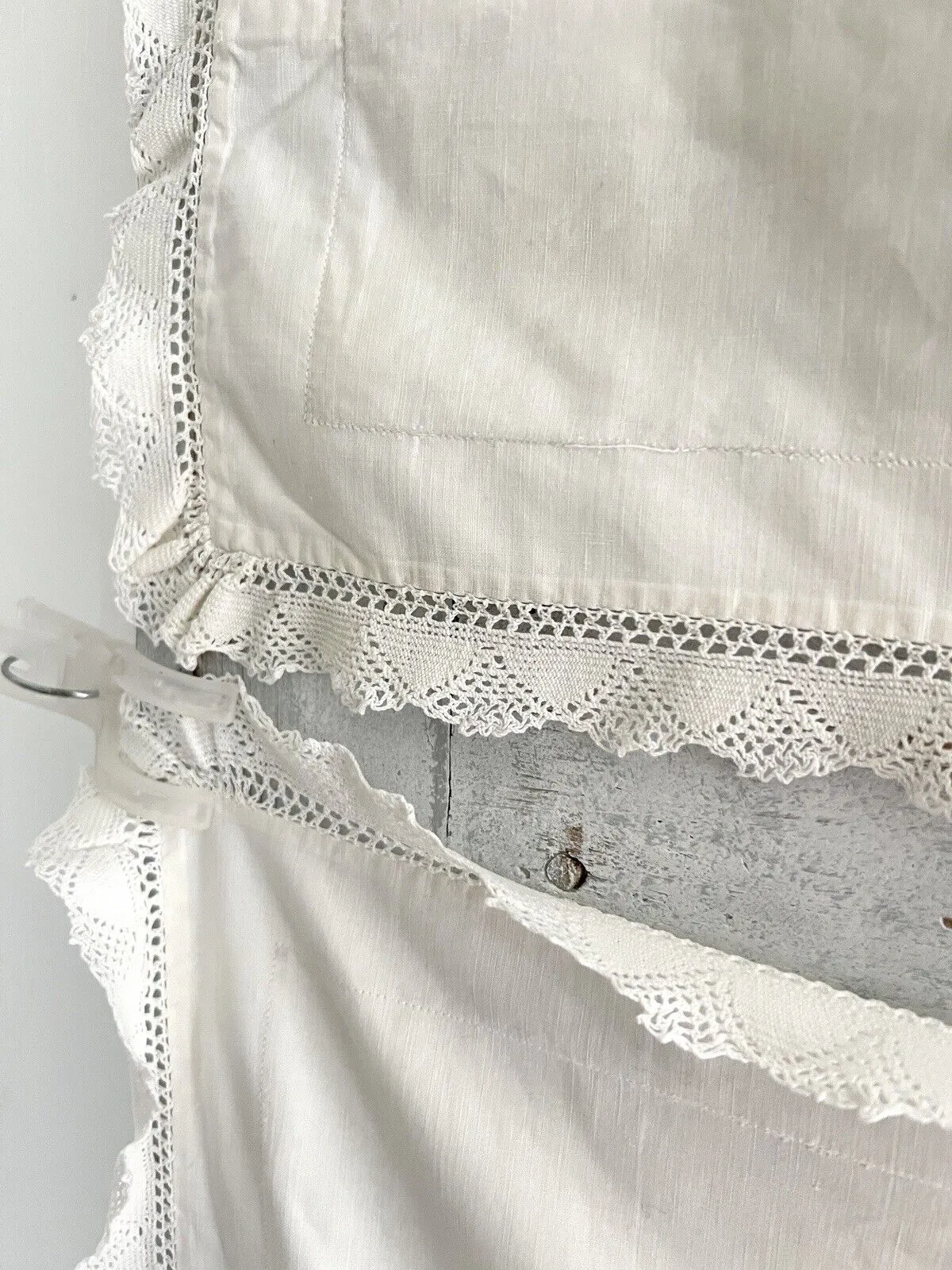 PAIR antique French  LARGE linen ecru PILLOW SHAM FILET LACE trim c1900