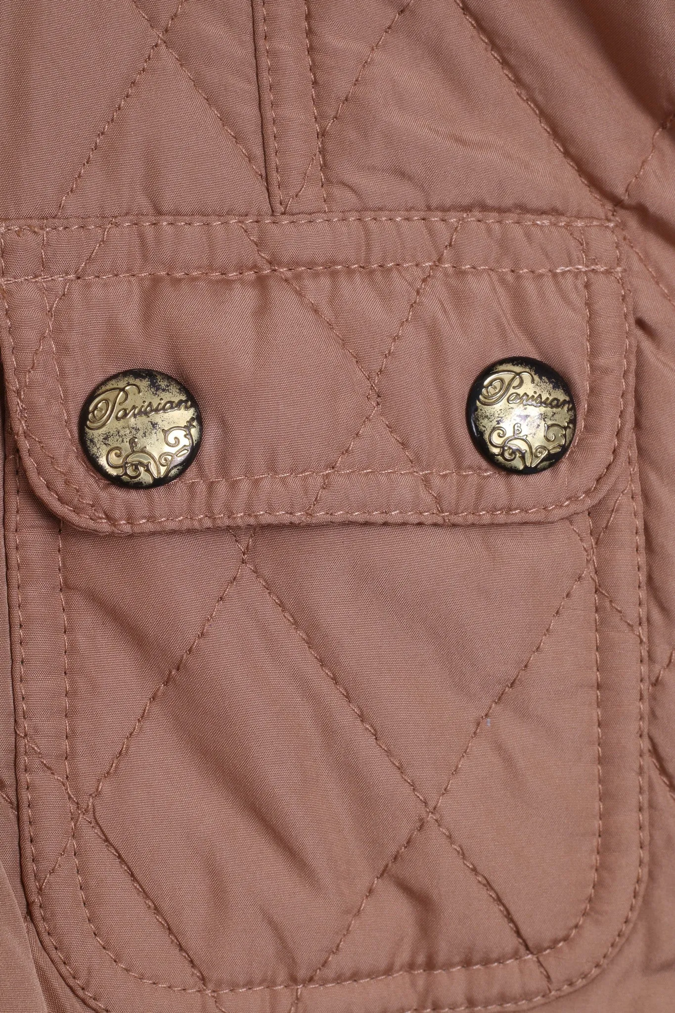 Parisian Womens 8 S Quilted Jacket Beige Patch Handcrafted