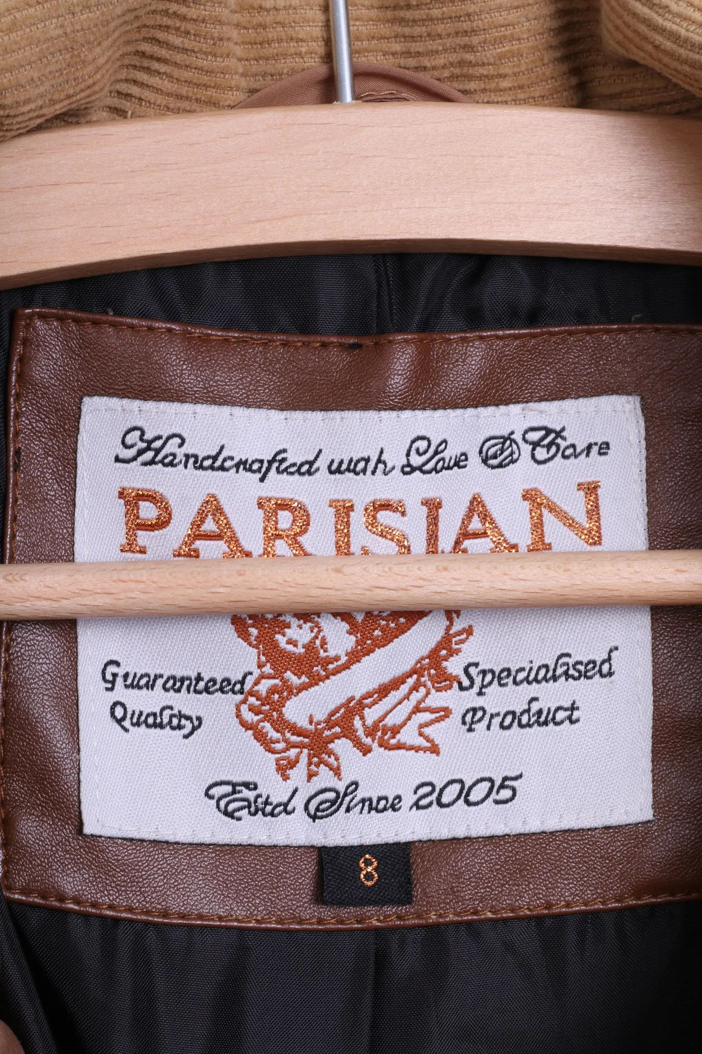 Parisian Womens 8 S Quilted Jacket Beige Patch Handcrafted