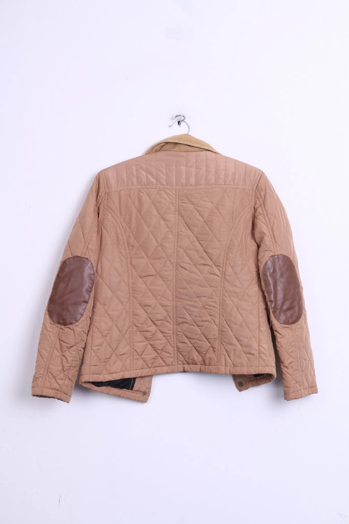 Parisian Womens 8 S Quilted Jacket Beige Patch Handcrafted