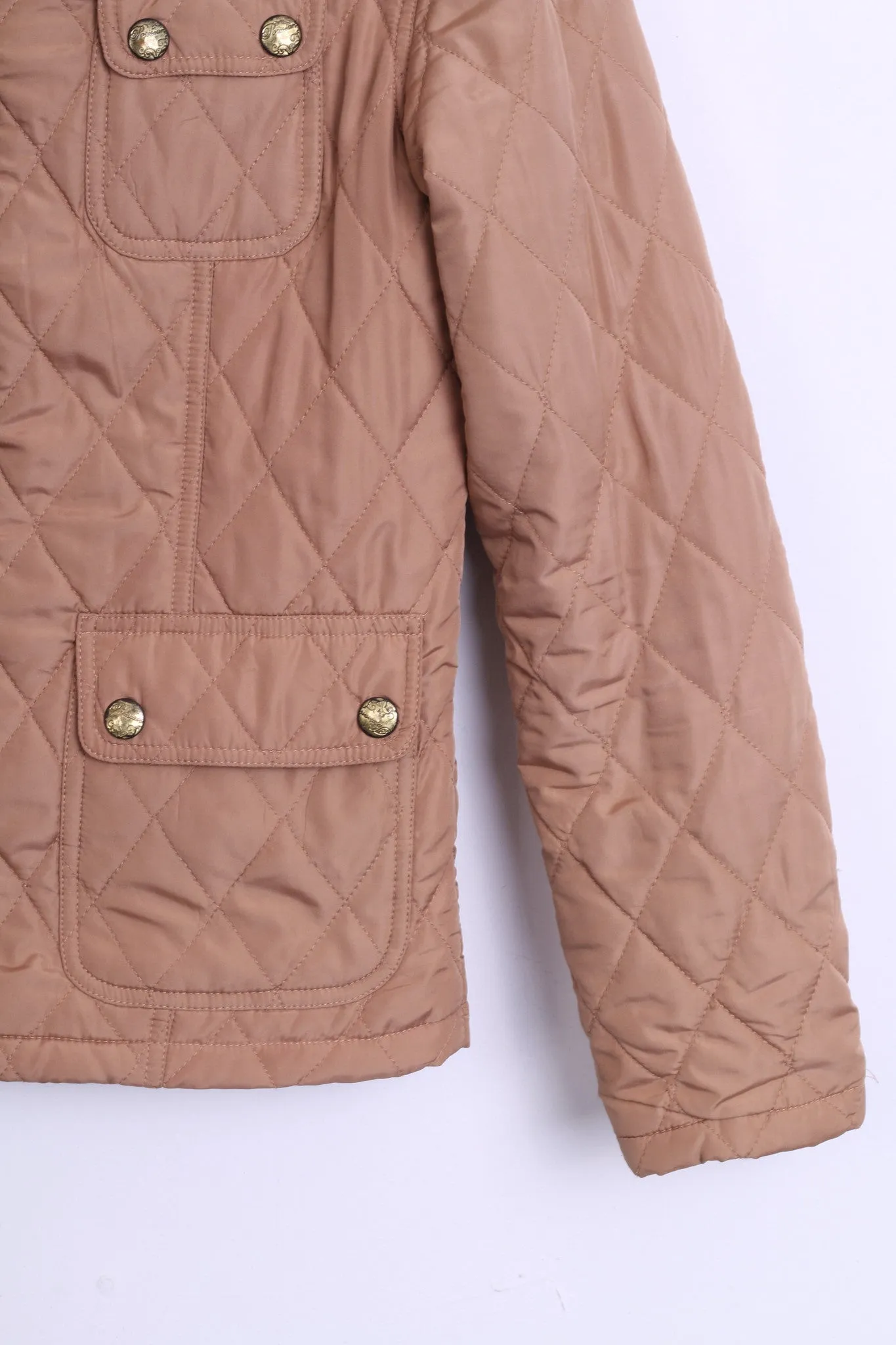Parisian Womens 8 S Quilted Jacket Beige Patch Handcrafted
