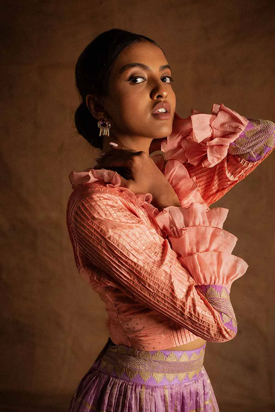 Peach Lilac Kadi Print Lehenga Set
