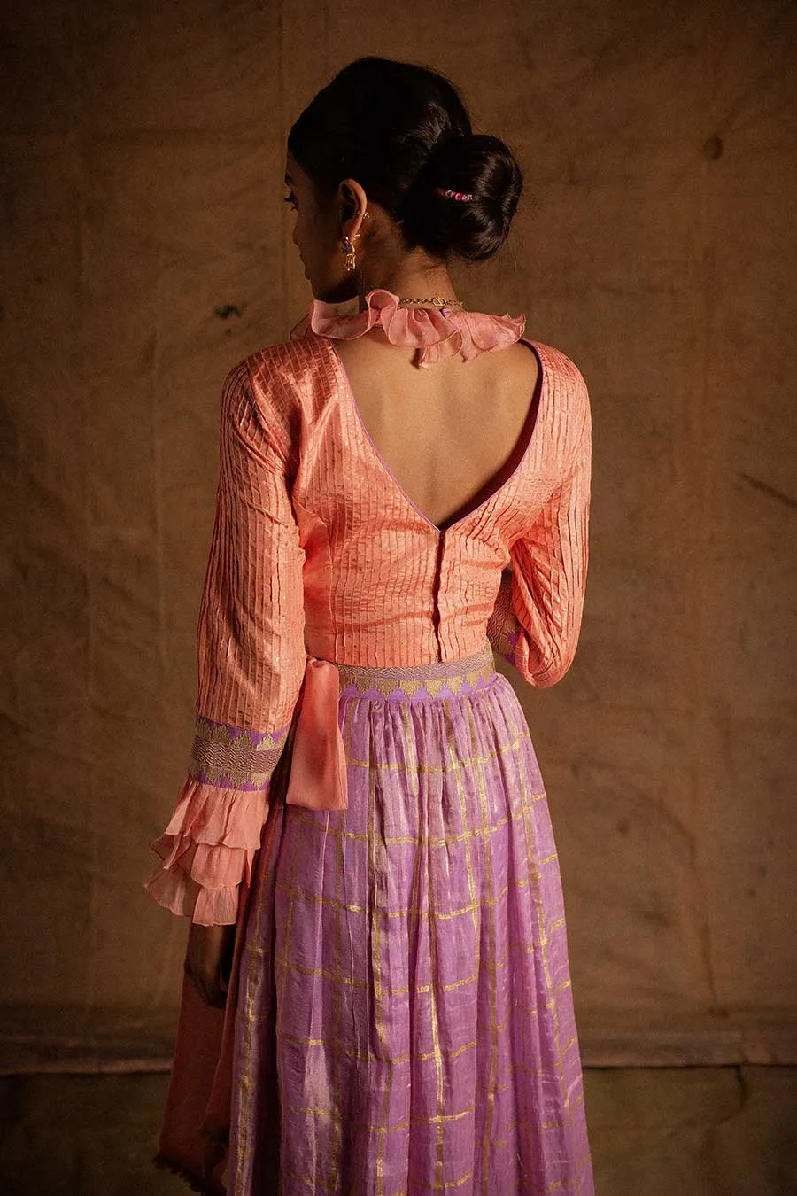 Peach Lilac Kadi Print Lehenga Set