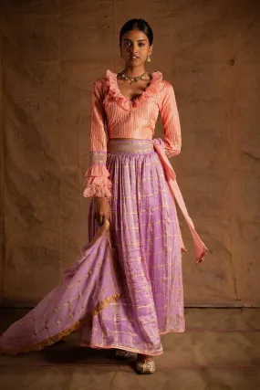 Peach Lilac Kadi Print Lehenga Set