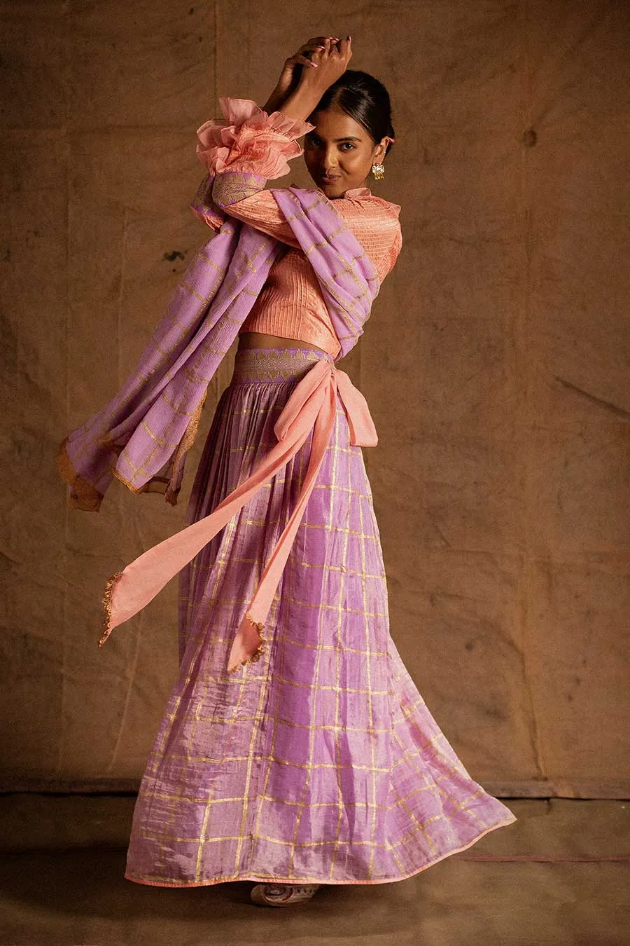 Peach Lilac Kadi Print Lehenga Set