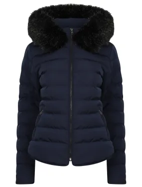 Pepper Quilted Hooded Jacket With Detachable Fur Trim In Peacoat - Tokyo Laundry