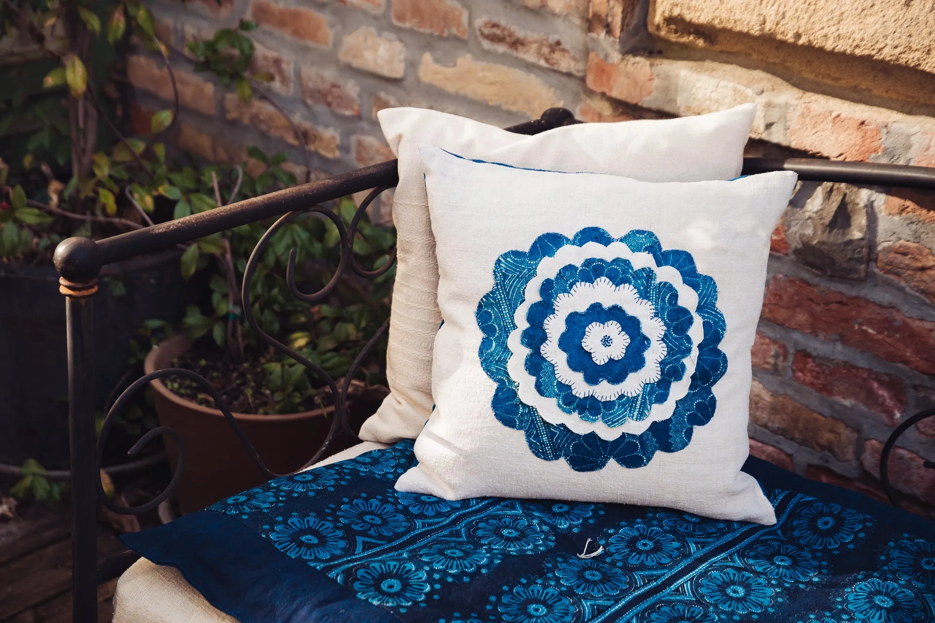 Pillow: Antique handwoven decorative pillow with apliqué - P476