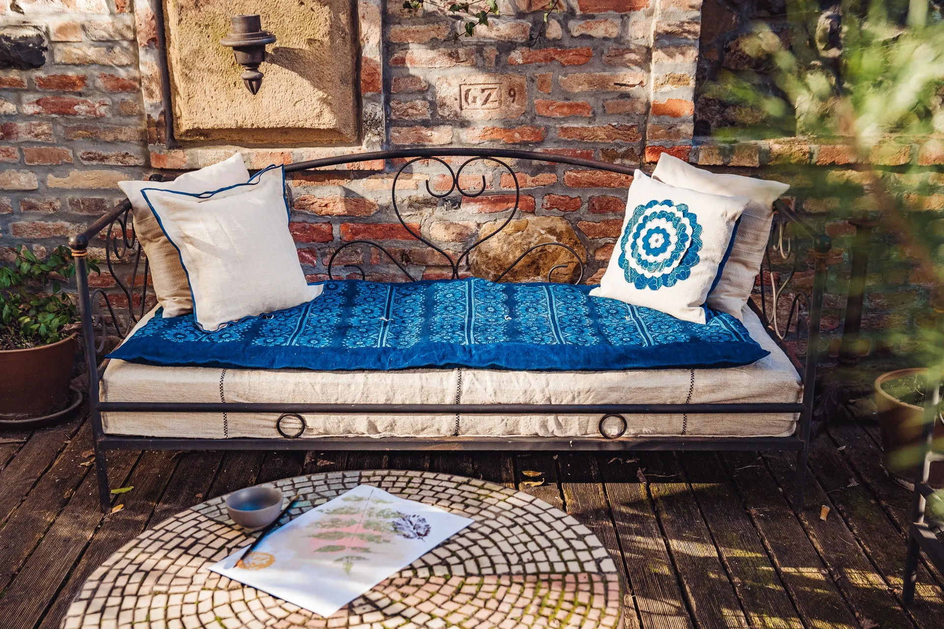 Pillow: Antique handwoven decorative pillow with apliqué - P476