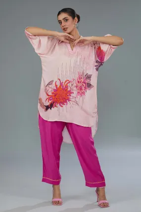 Pink Embellished High-Low Tunic & Pant Set