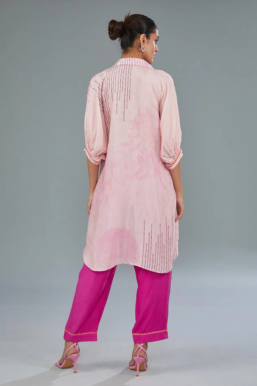 Pink Embellished High-Low Tunic & Pant Set