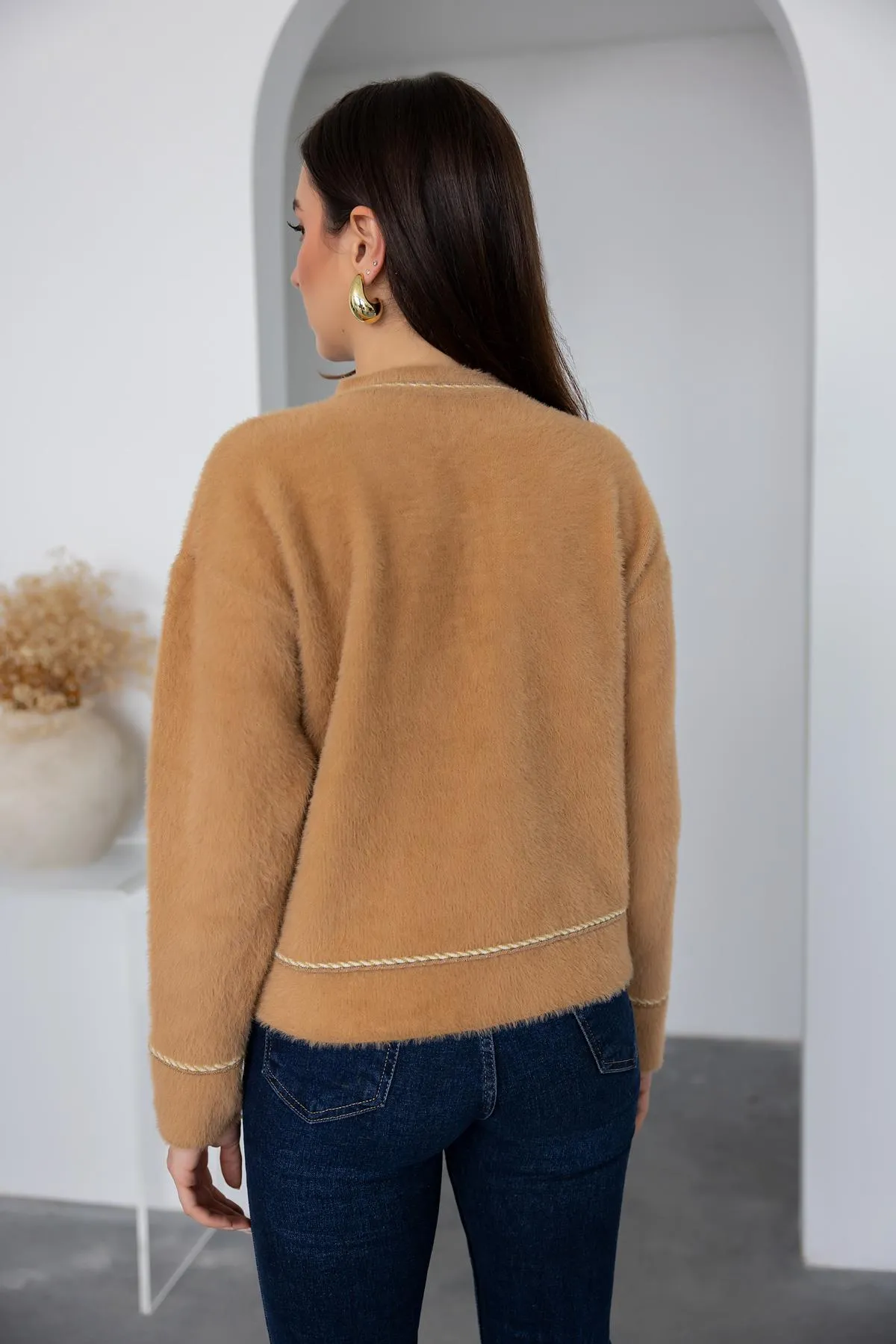 Premium Pearl Button Cardigan - CAMEL