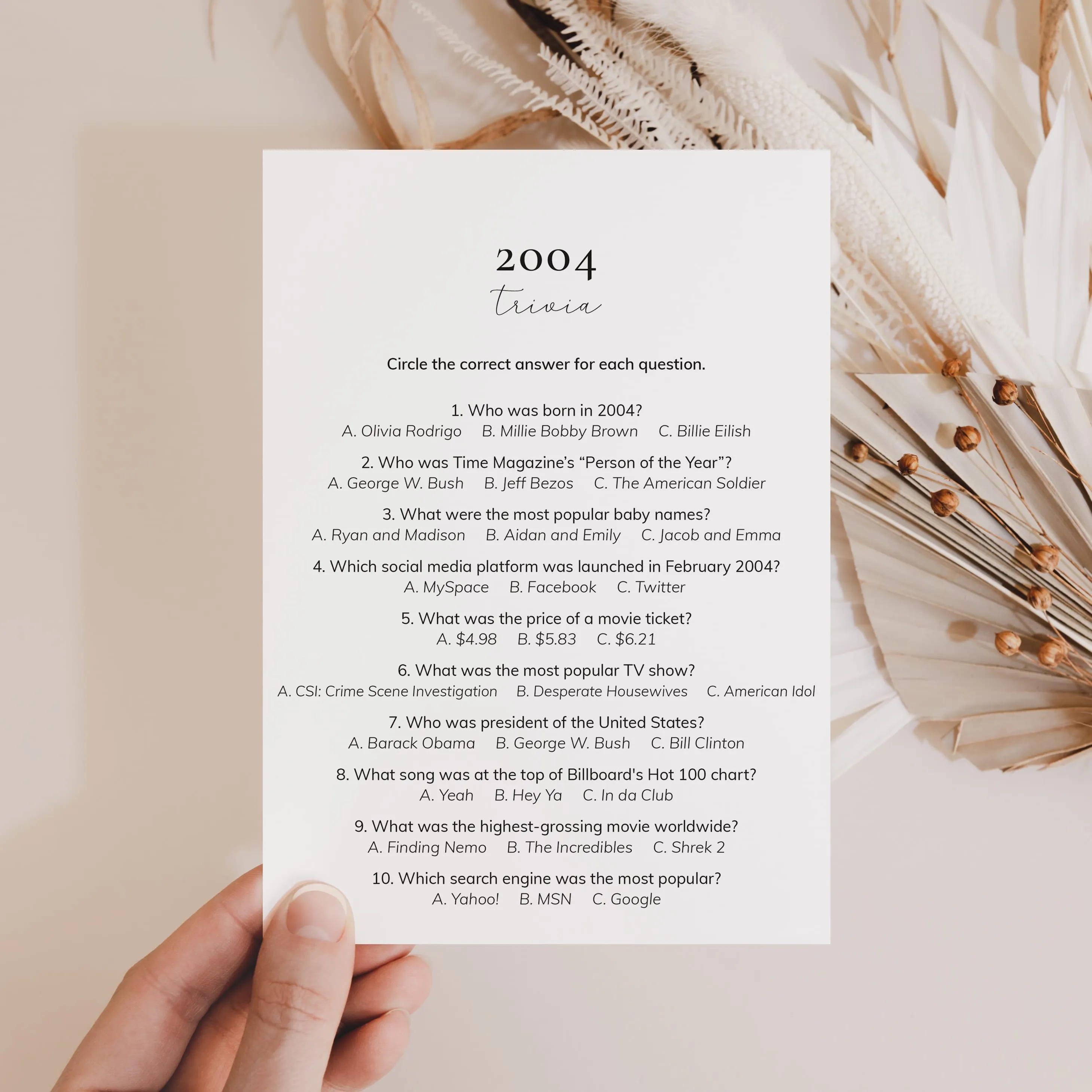 Printable 21st Birthday Games for Her Born in 2004