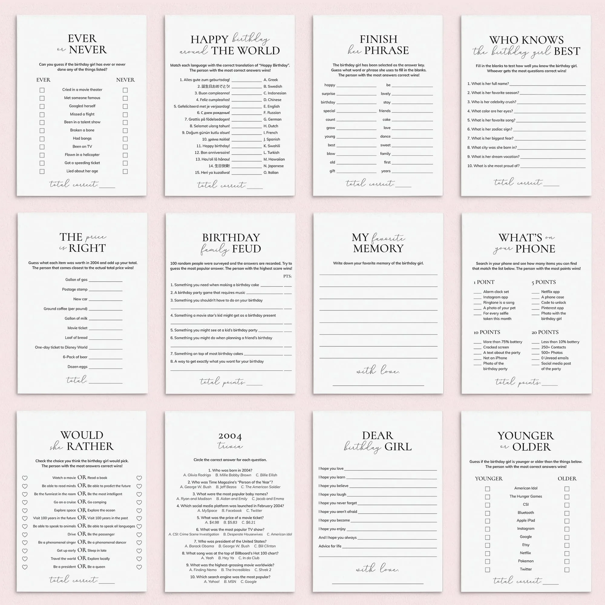 Printable 21st Birthday Games for Her Born in 2004