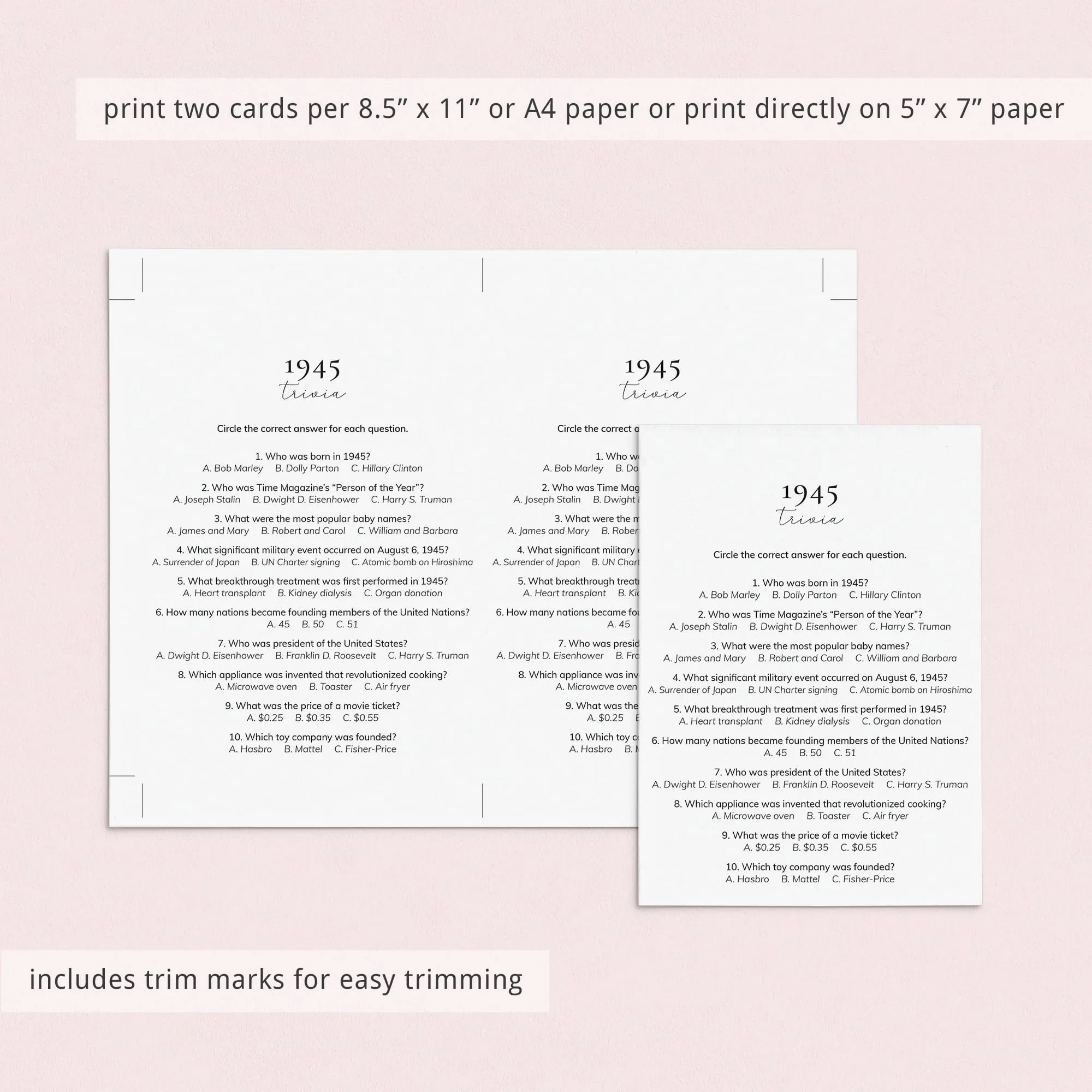 Printable 80th Birthday Games for Her Born in 1945