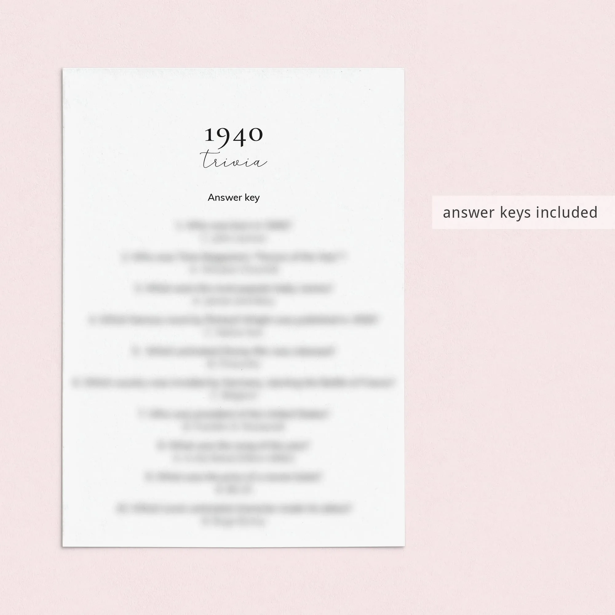 Printable 85th Birthday Games for Her Born in 1940