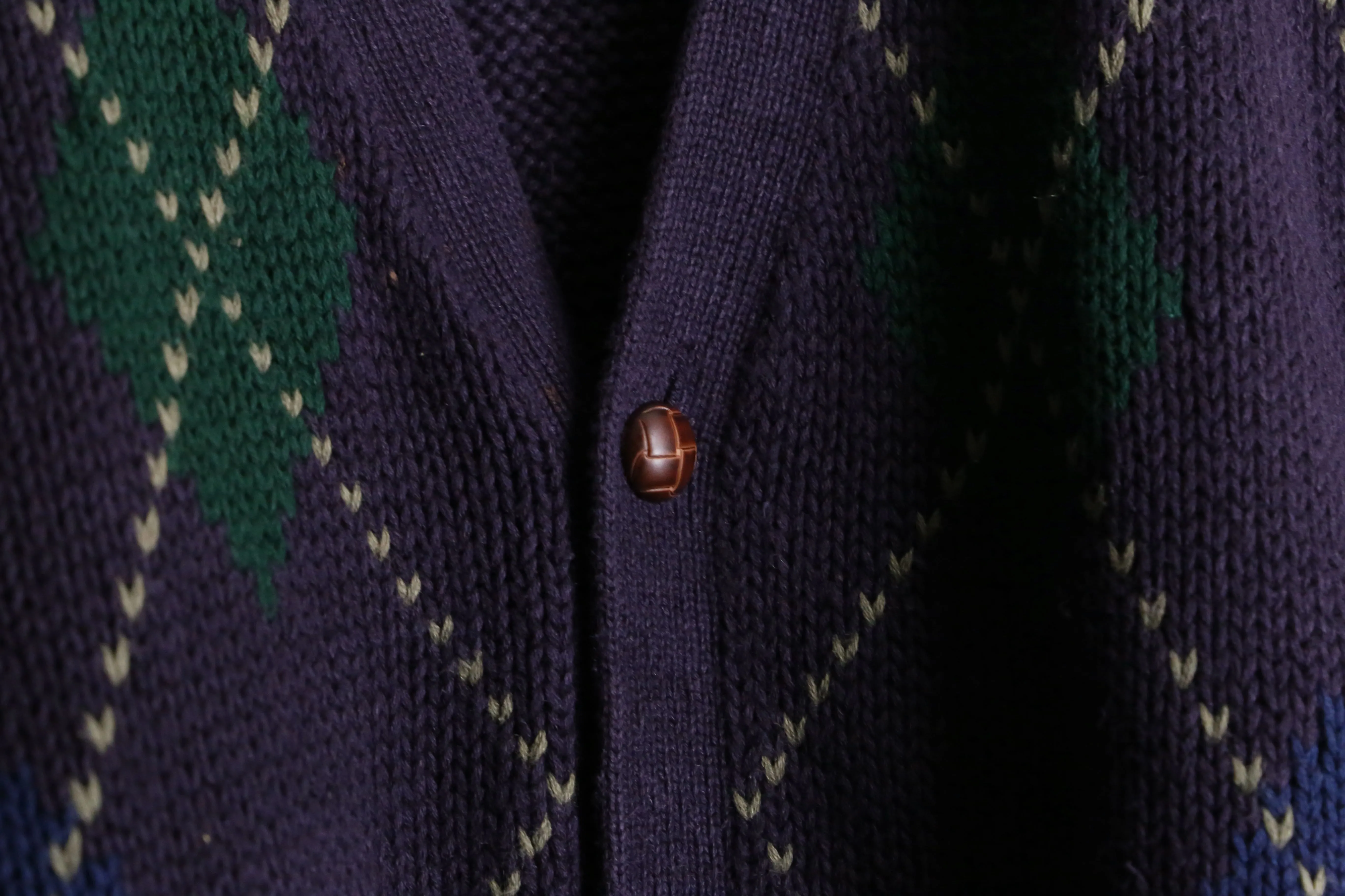 purple argyle check loose silhouette knit cardigan