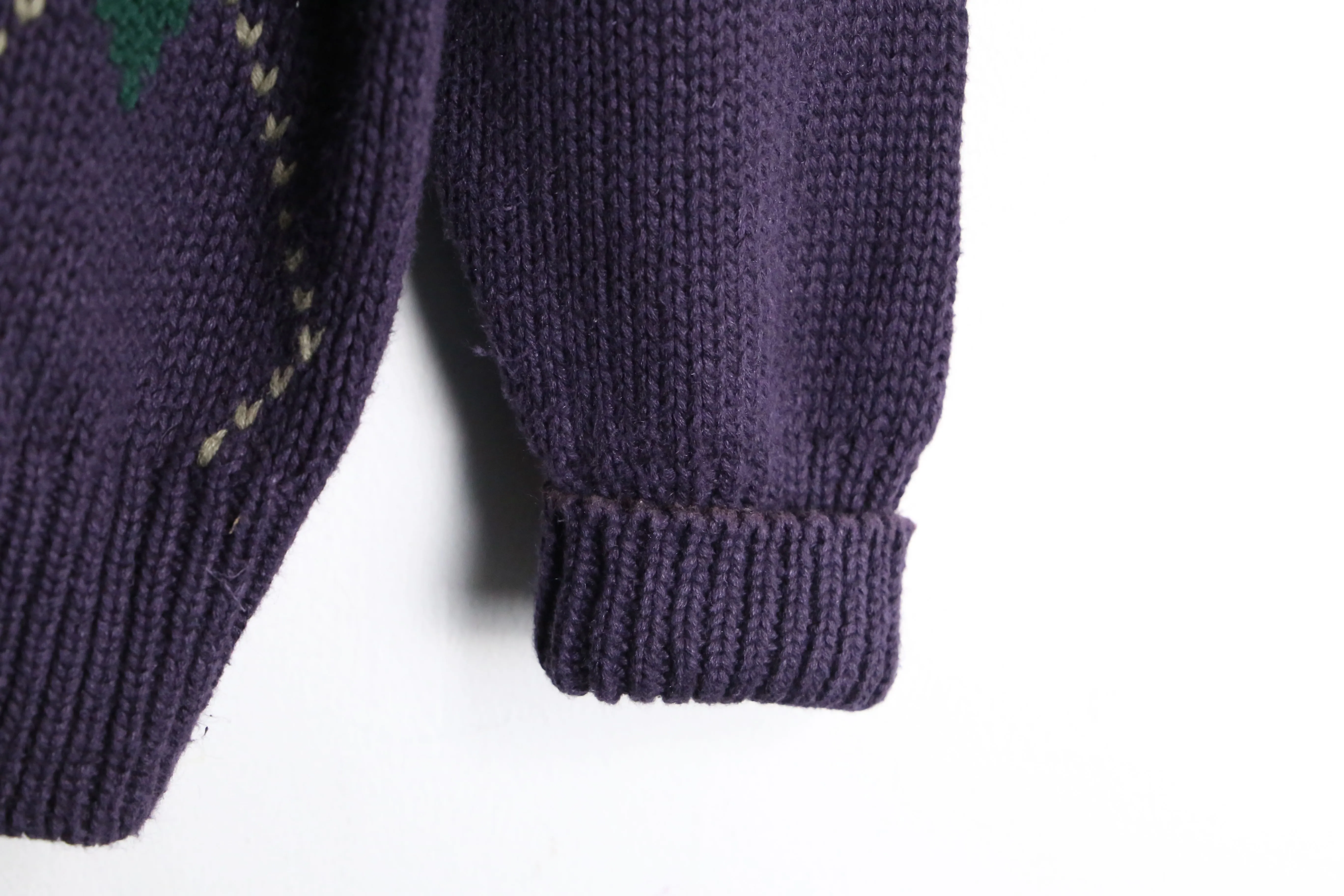 purple argyle check loose silhouette knit cardigan