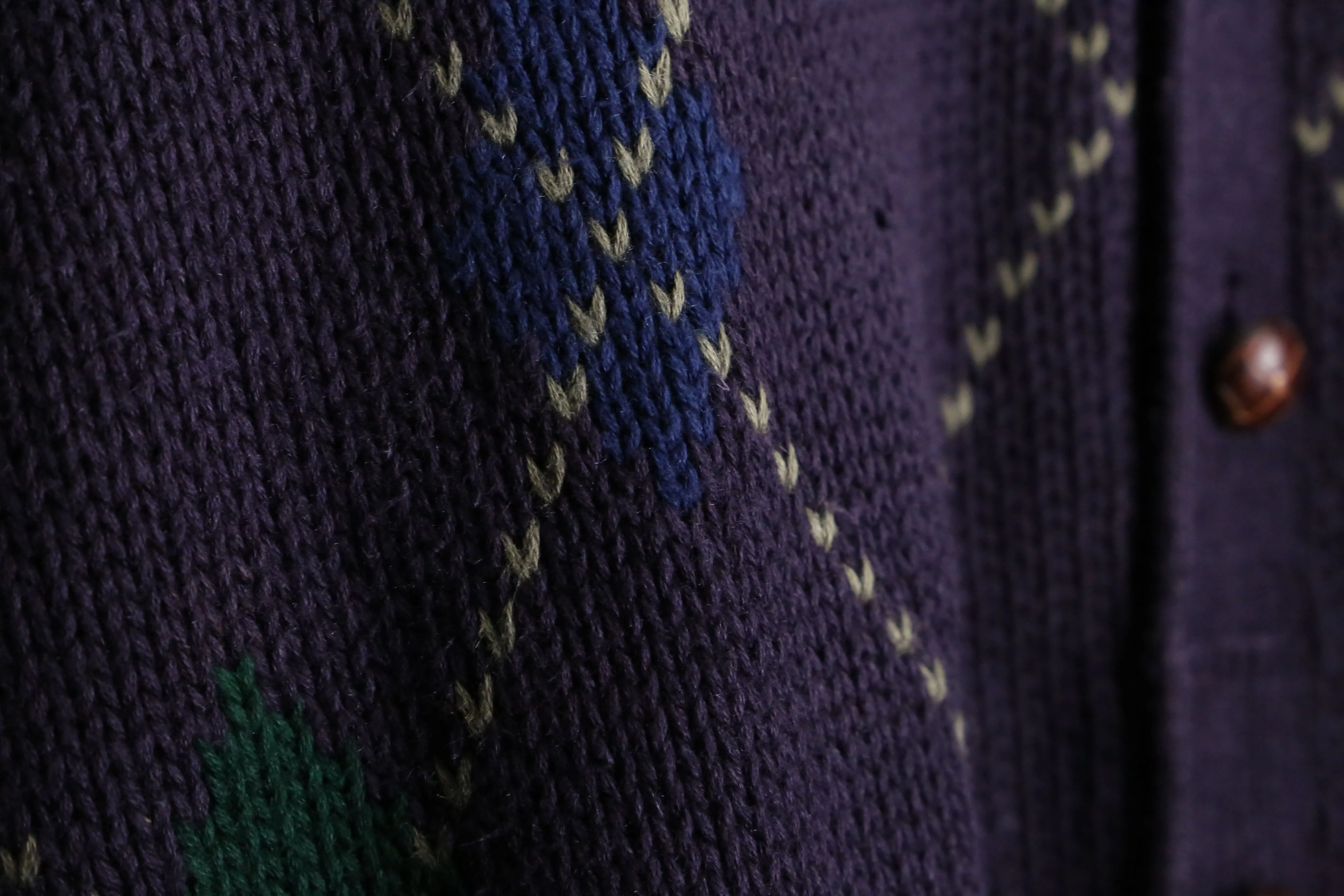 purple argyle check loose silhouette knit cardigan