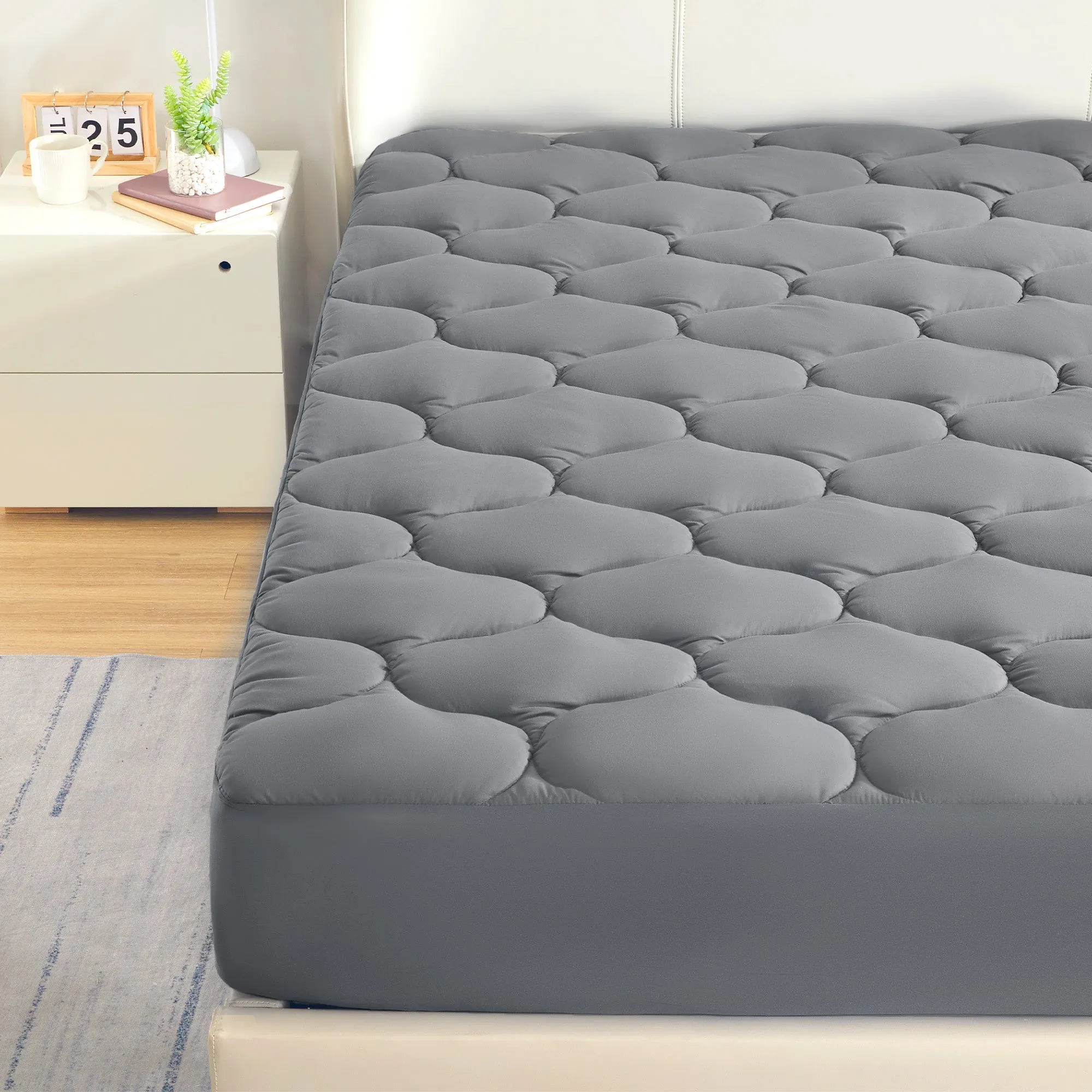 Quilted Fitted Mattress Pad-Grey