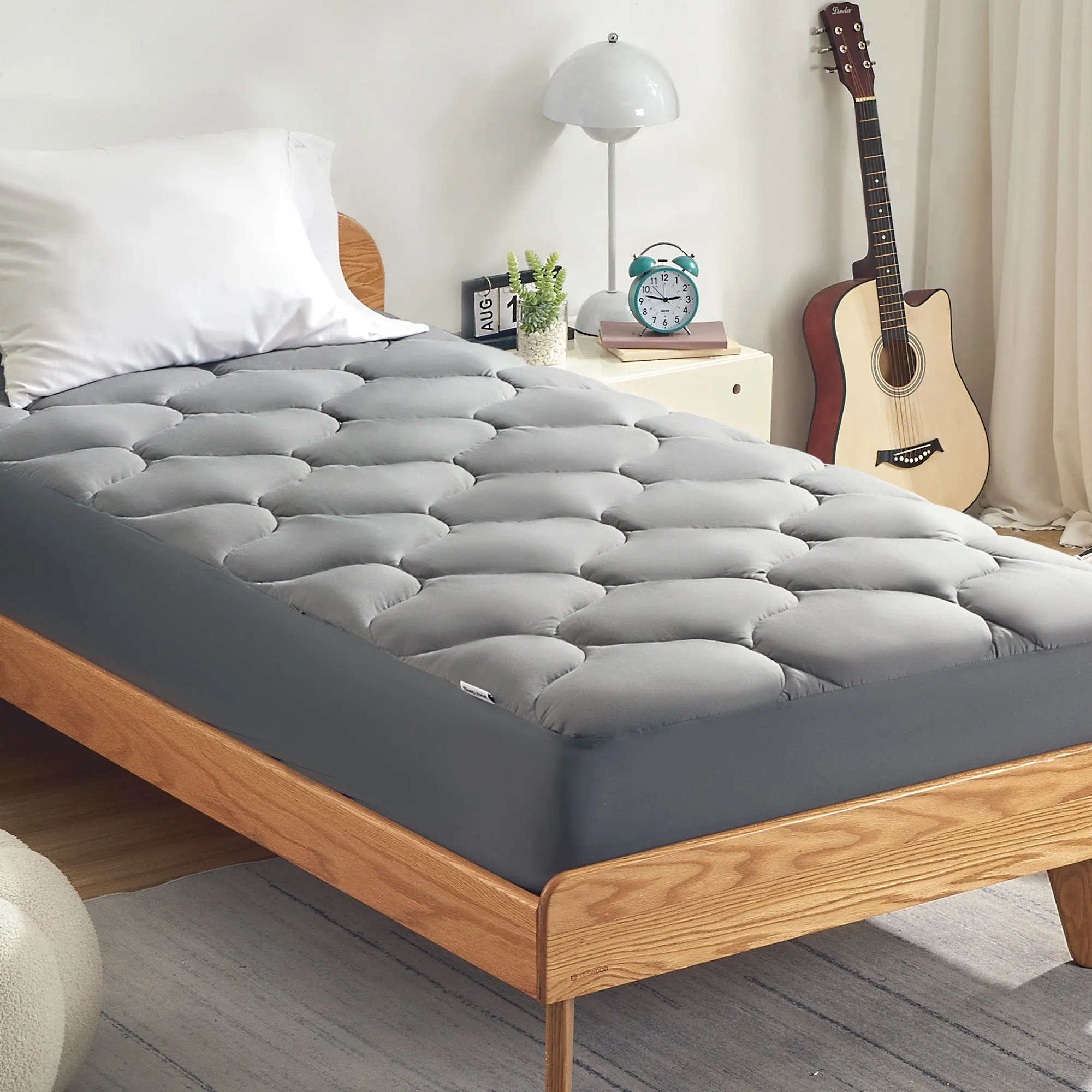 Quilted Fitted Mattress Pad-Grey