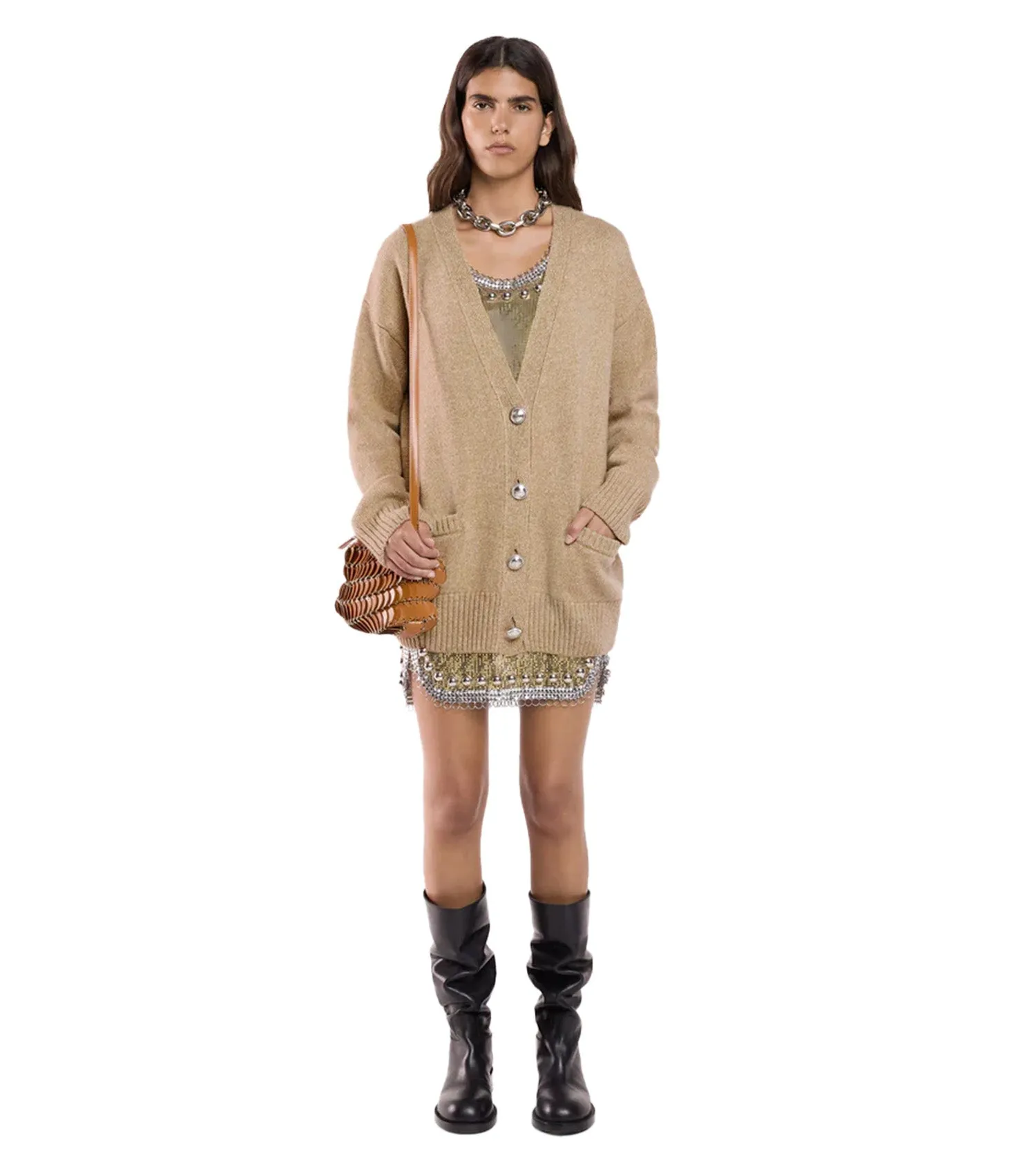 RABANNE Cashmere Wool Cardigan With Silver Buttons