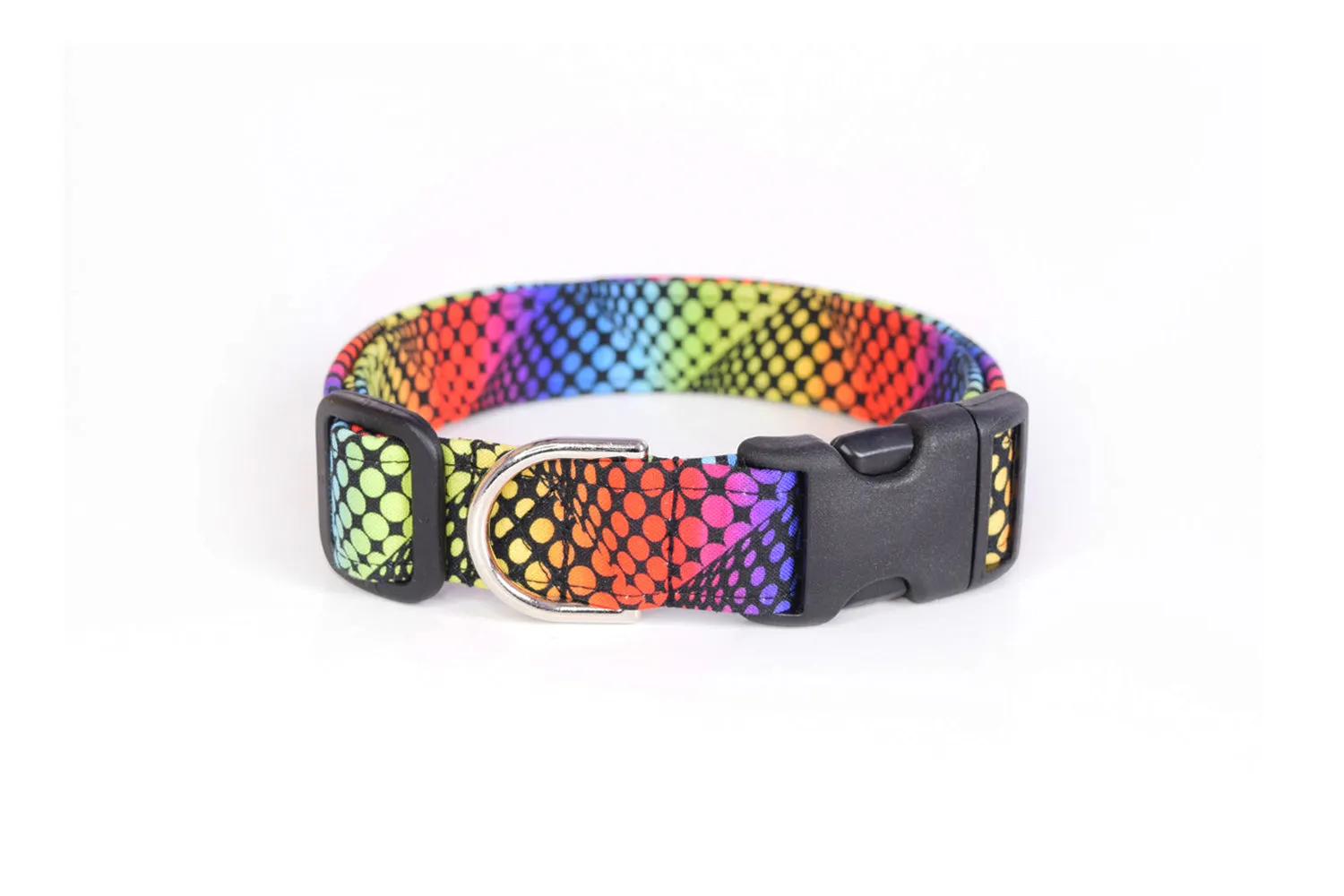 Rainbow Dots on Black Dog Collar