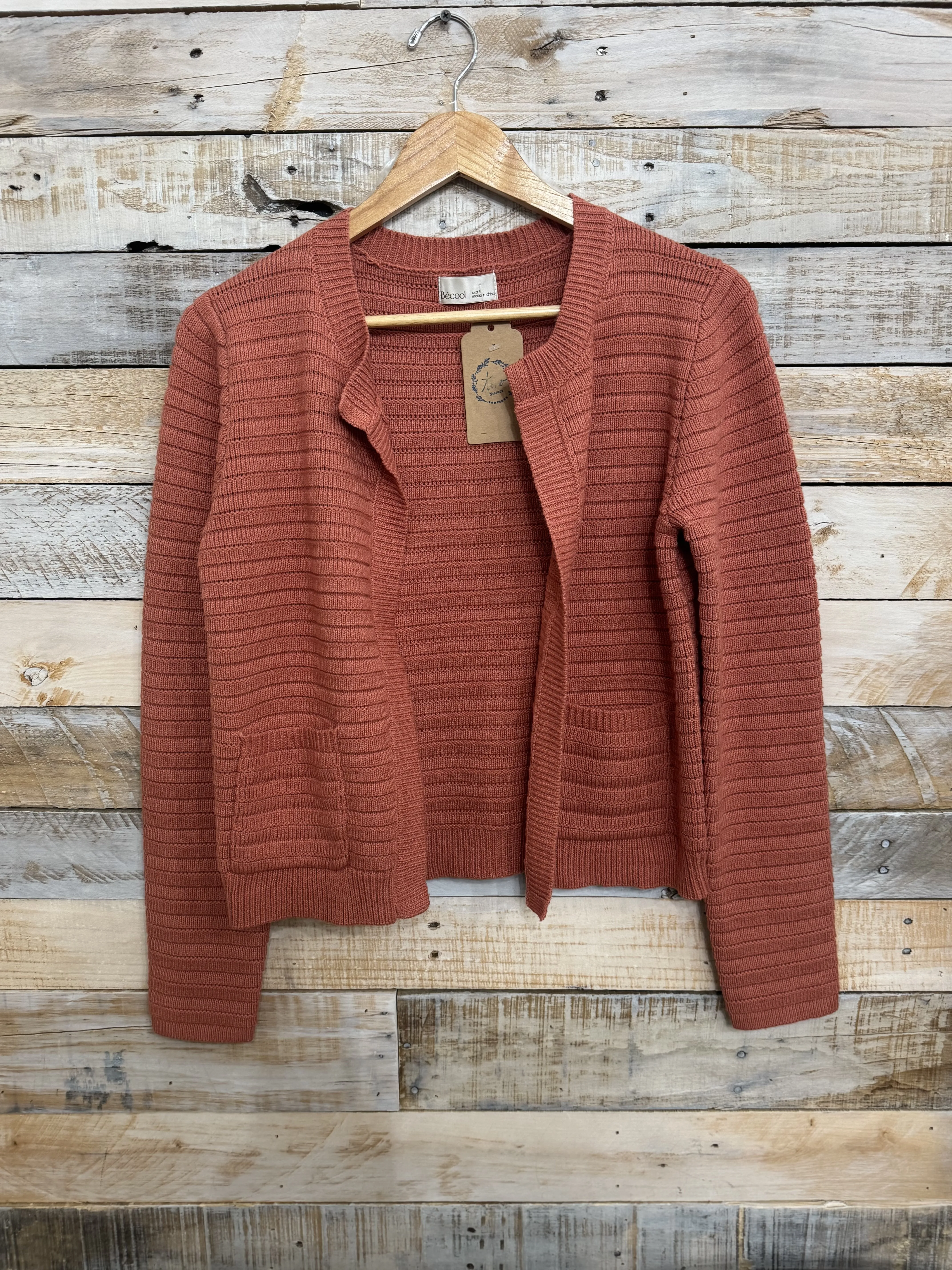 Raised Round Neck Cardigan w/ Pockets