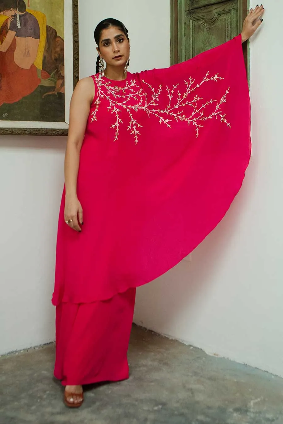 Rani Pink One-Shoulder Tunic & Palazzo Set