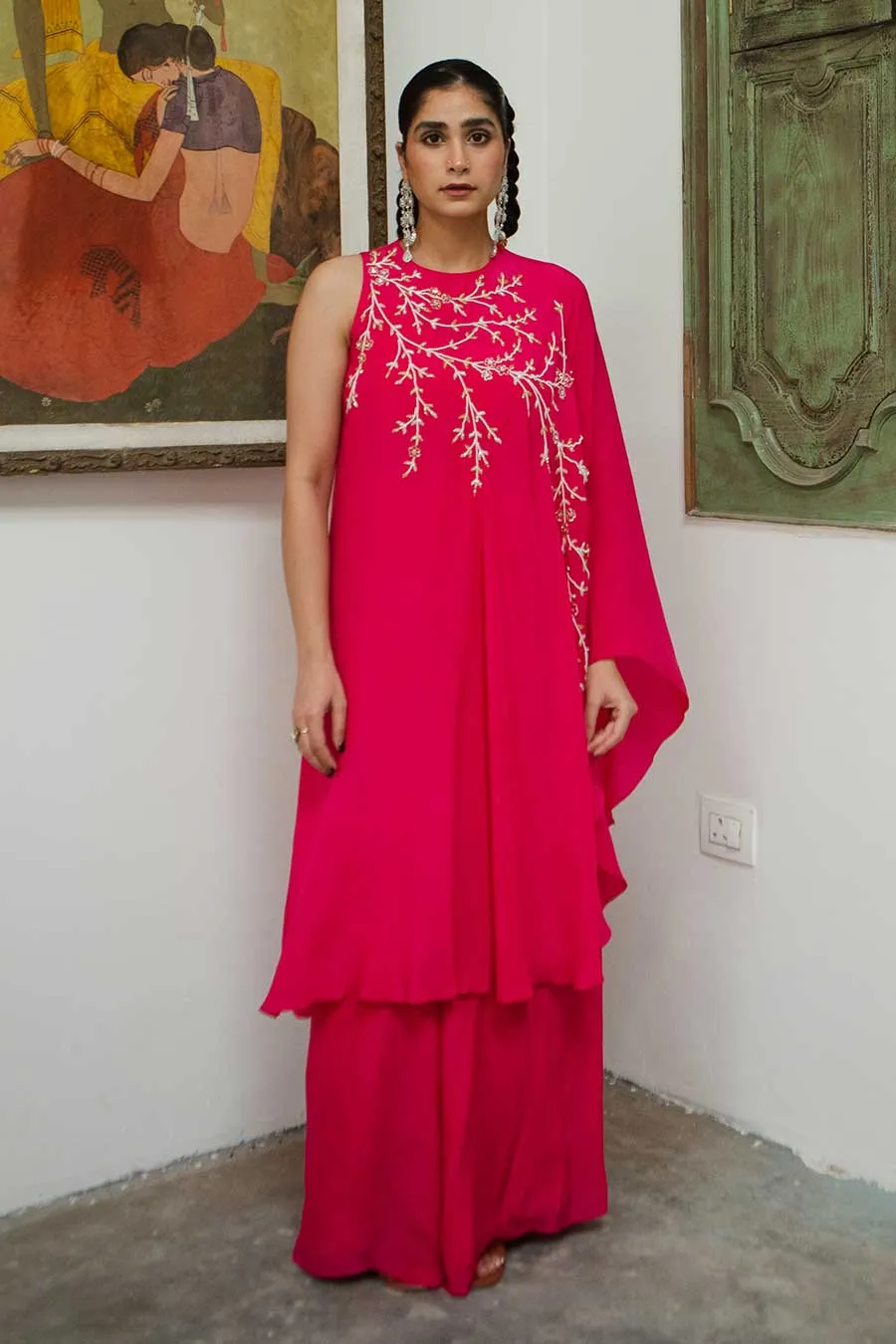Rani Pink One-Shoulder Tunic & Palazzo Set
