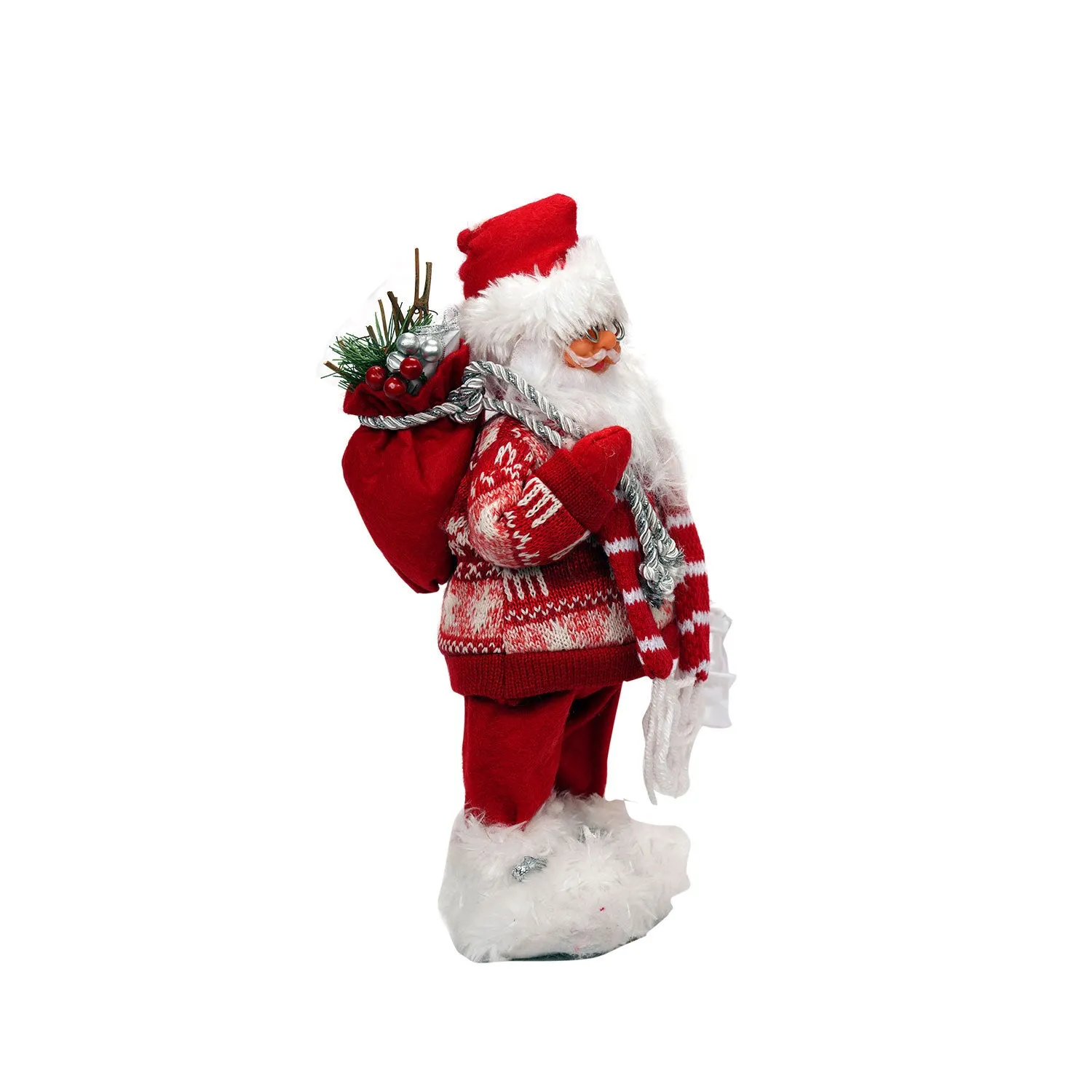 Red Sweater Santa With a Lamp - 30cm