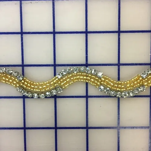 Rhinestone Trim - 1-inch Wavy Trim Gold and Crystal Close-Out