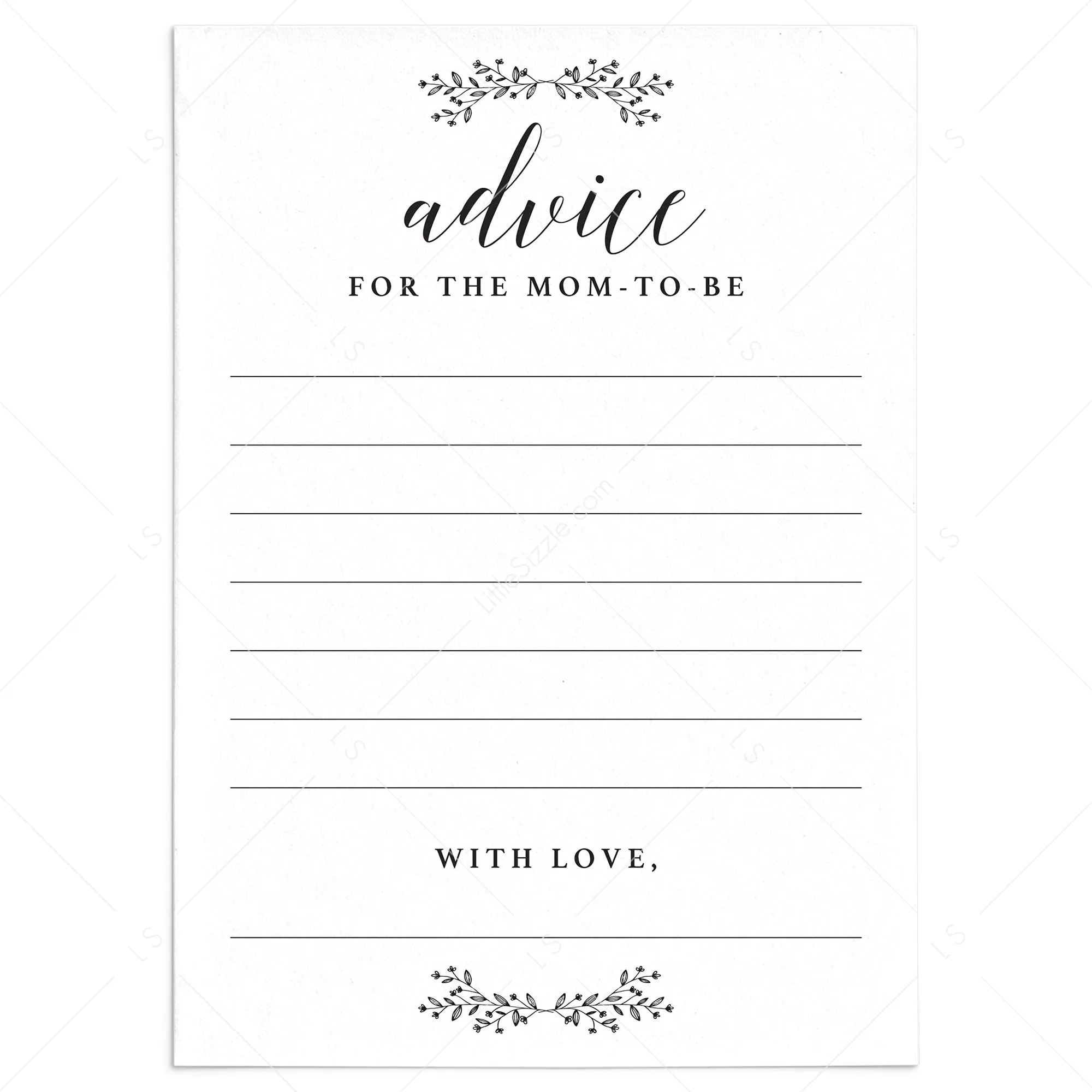 Rustic Minimalist Baby Shower Advice Cards Printable