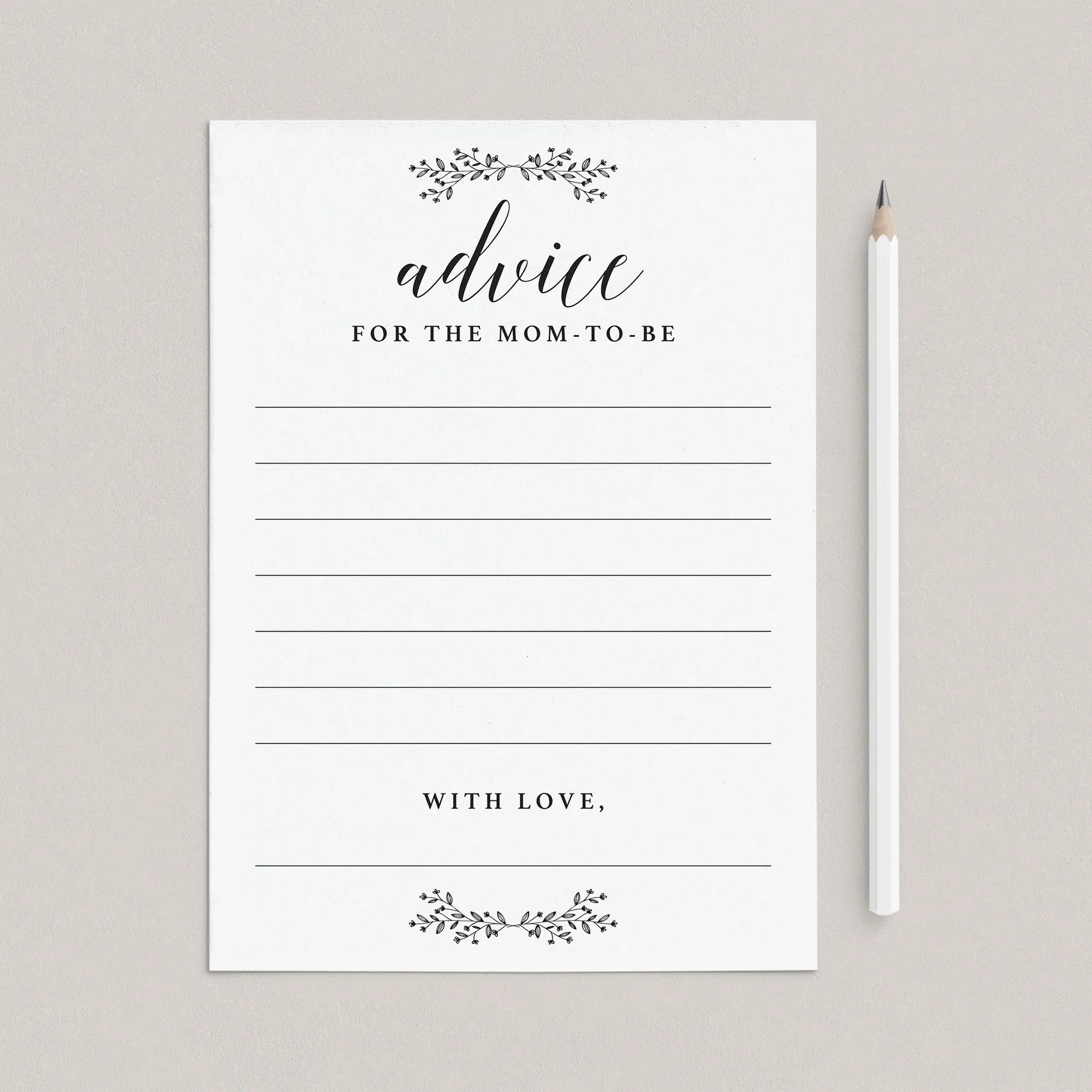 Rustic Minimalist Baby Shower Advice Cards Printable