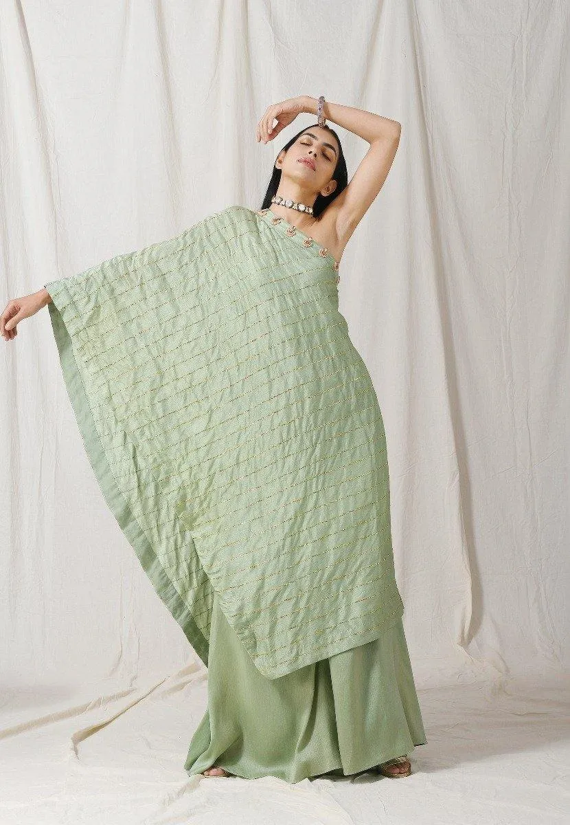 Sage Green One Shoulder Tunic/Palazzo Set of 2