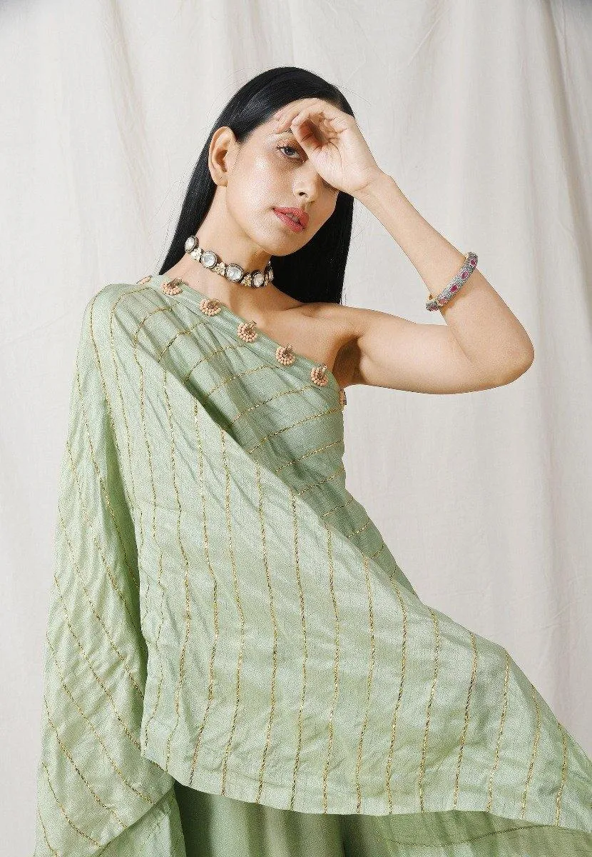 Sage Green One Shoulder Tunic/Palazzo Set of 2