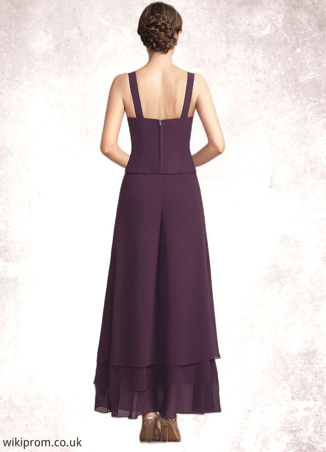 Savanna Jumpsuit/Pantsuit Square Neckline Ankle-Length Chiffon Lace Mother of the Bride Dress With Sequins SWK126P0014676
