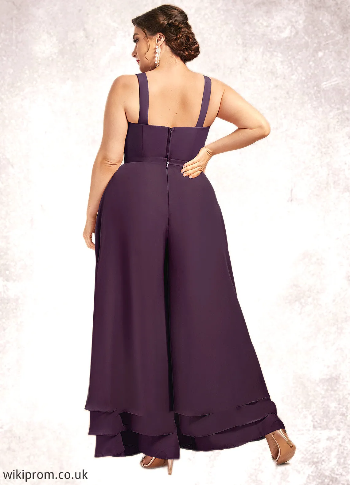 Savanna Jumpsuit/Pantsuit Square Neckline Ankle-Length Chiffon Lace Mother of the Bride Dress With Sequins SWK126P0014676
