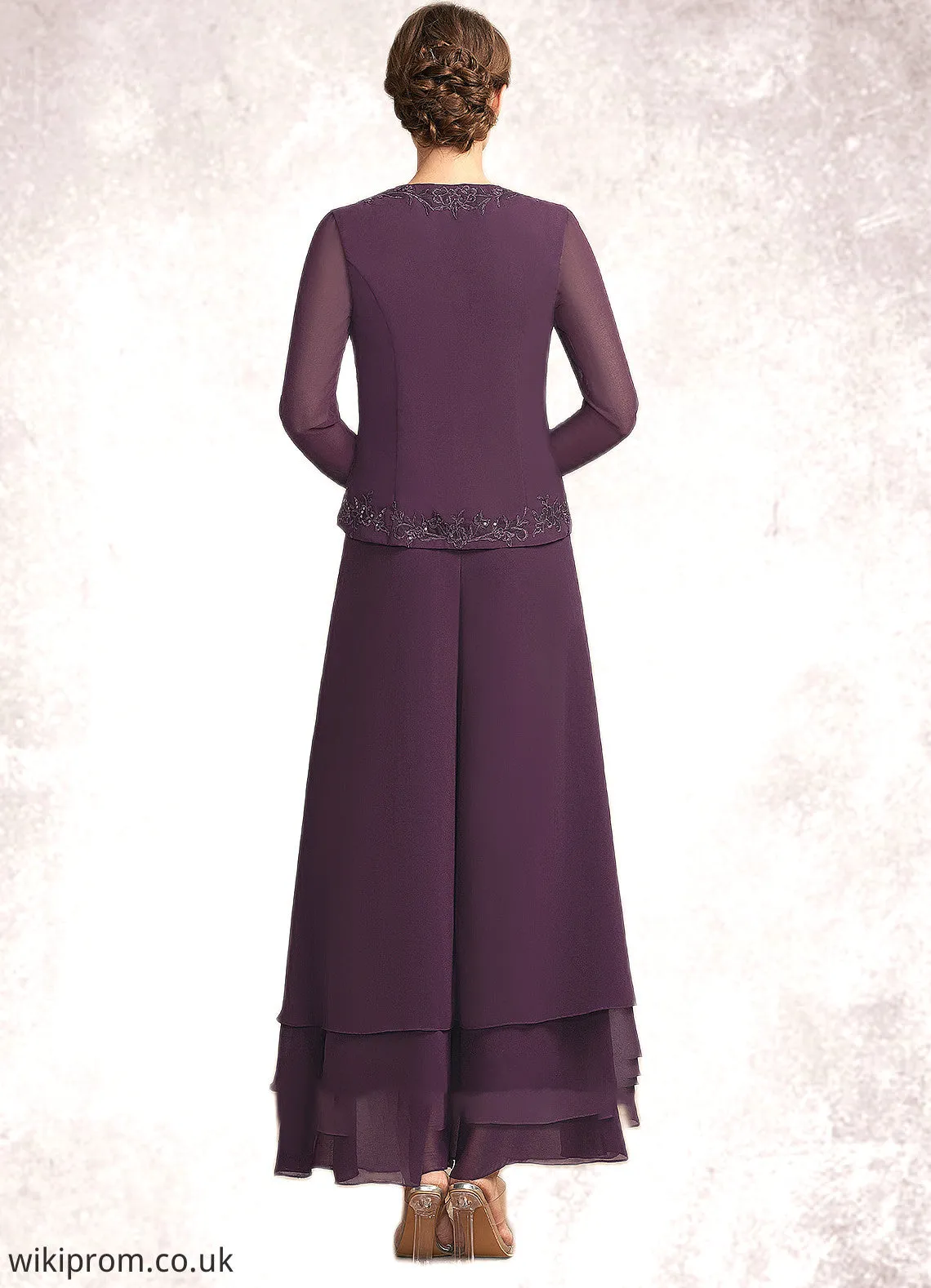 Savanna Jumpsuit/Pantsuit Square Neckline Ankle-Length Chiffon Lace Mother of the Bride Dress With Sequins SWK126P0014676